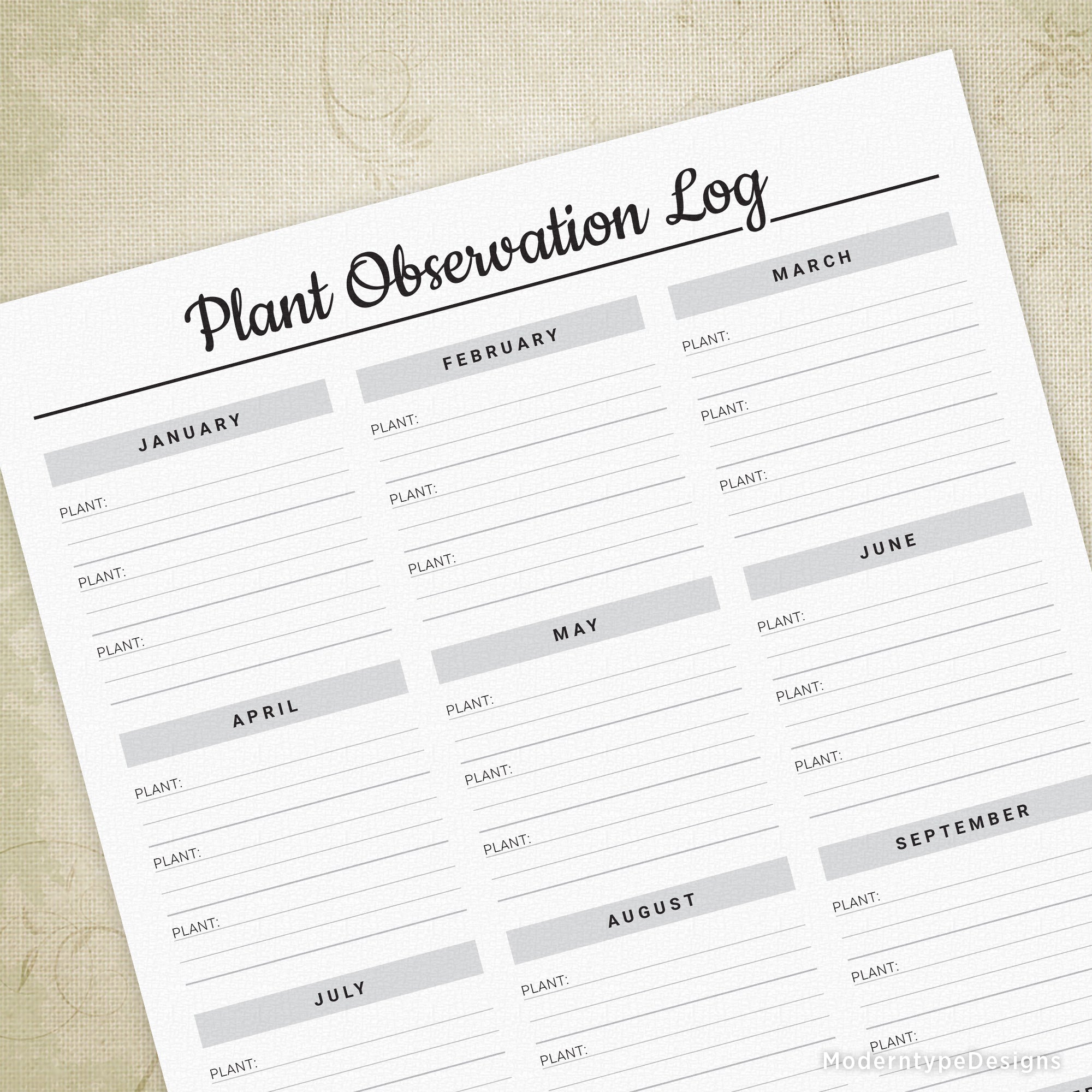Monthly Plant Observation Log Printable
