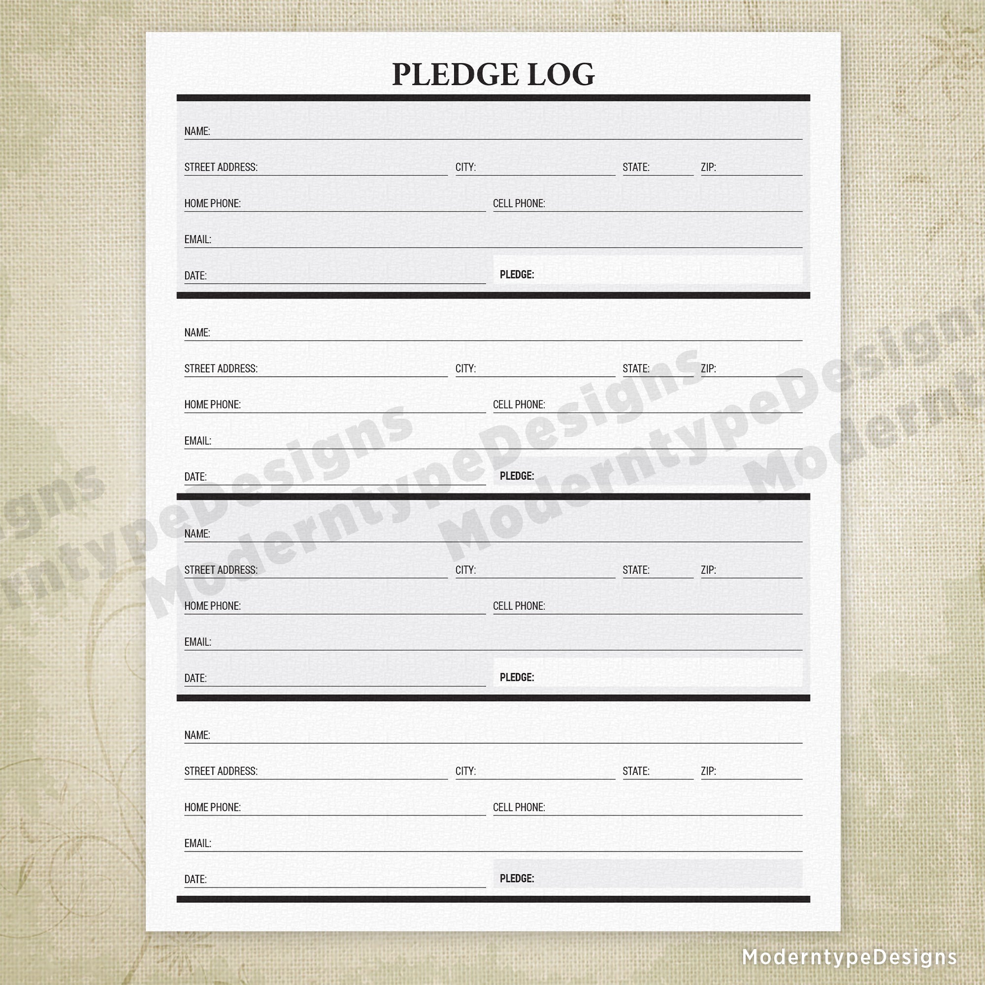 Pledge Log Printable