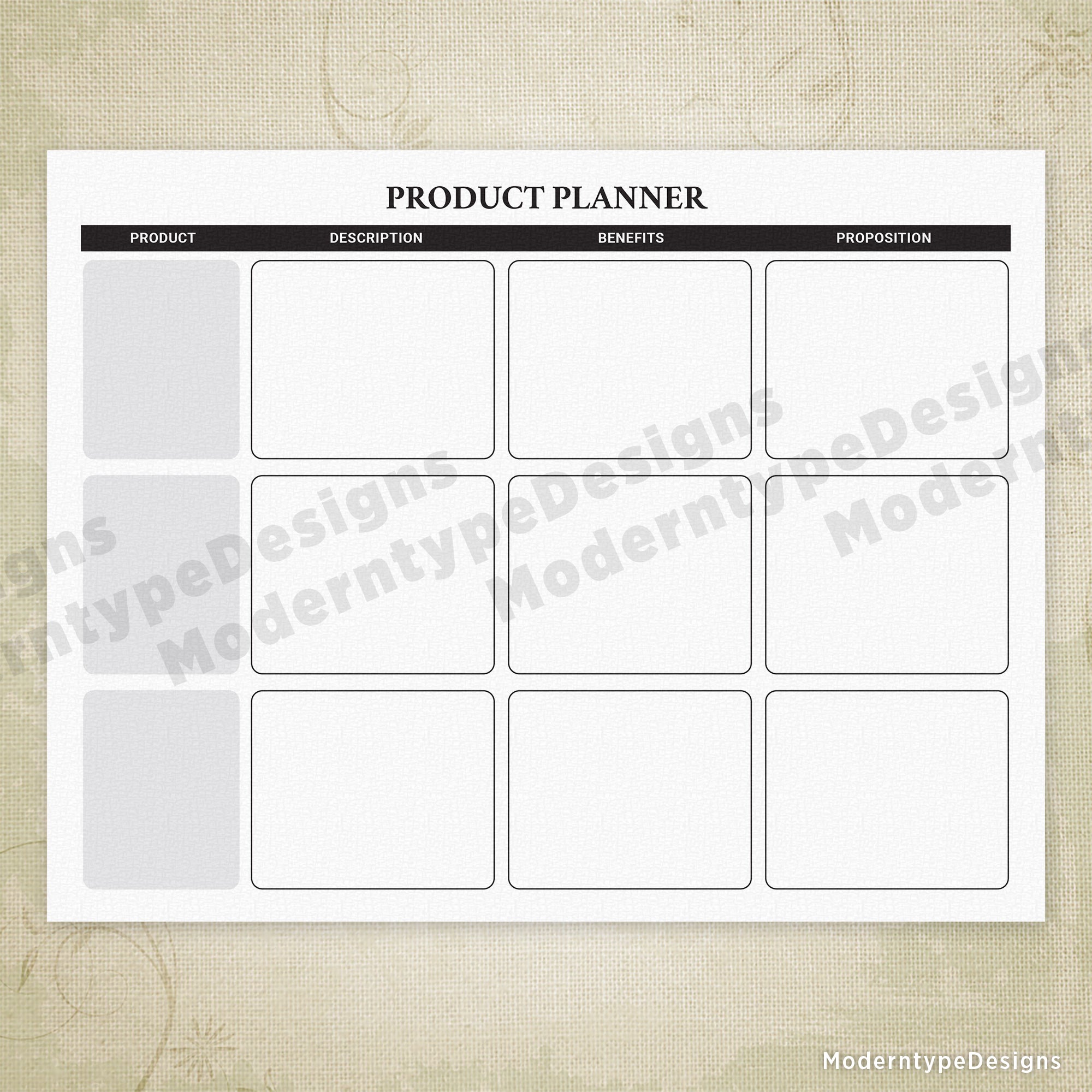 Product Planner Printable