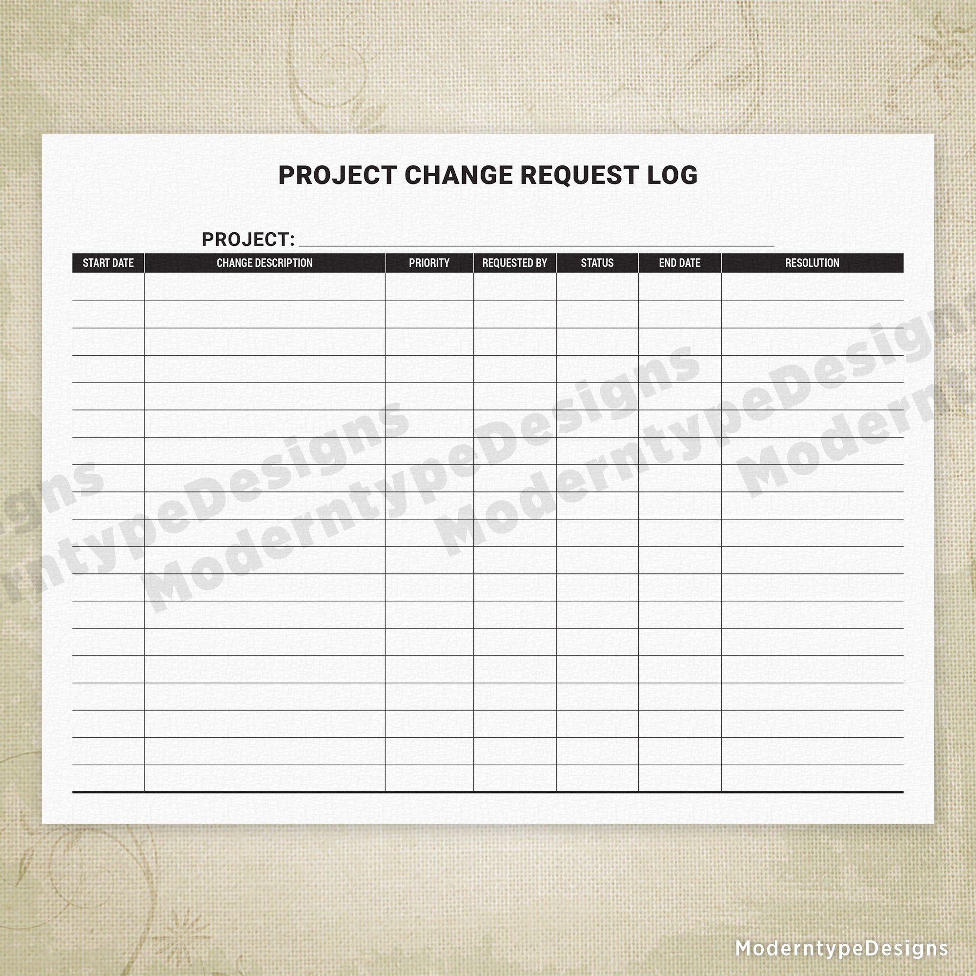 Project Request Change Log Printable