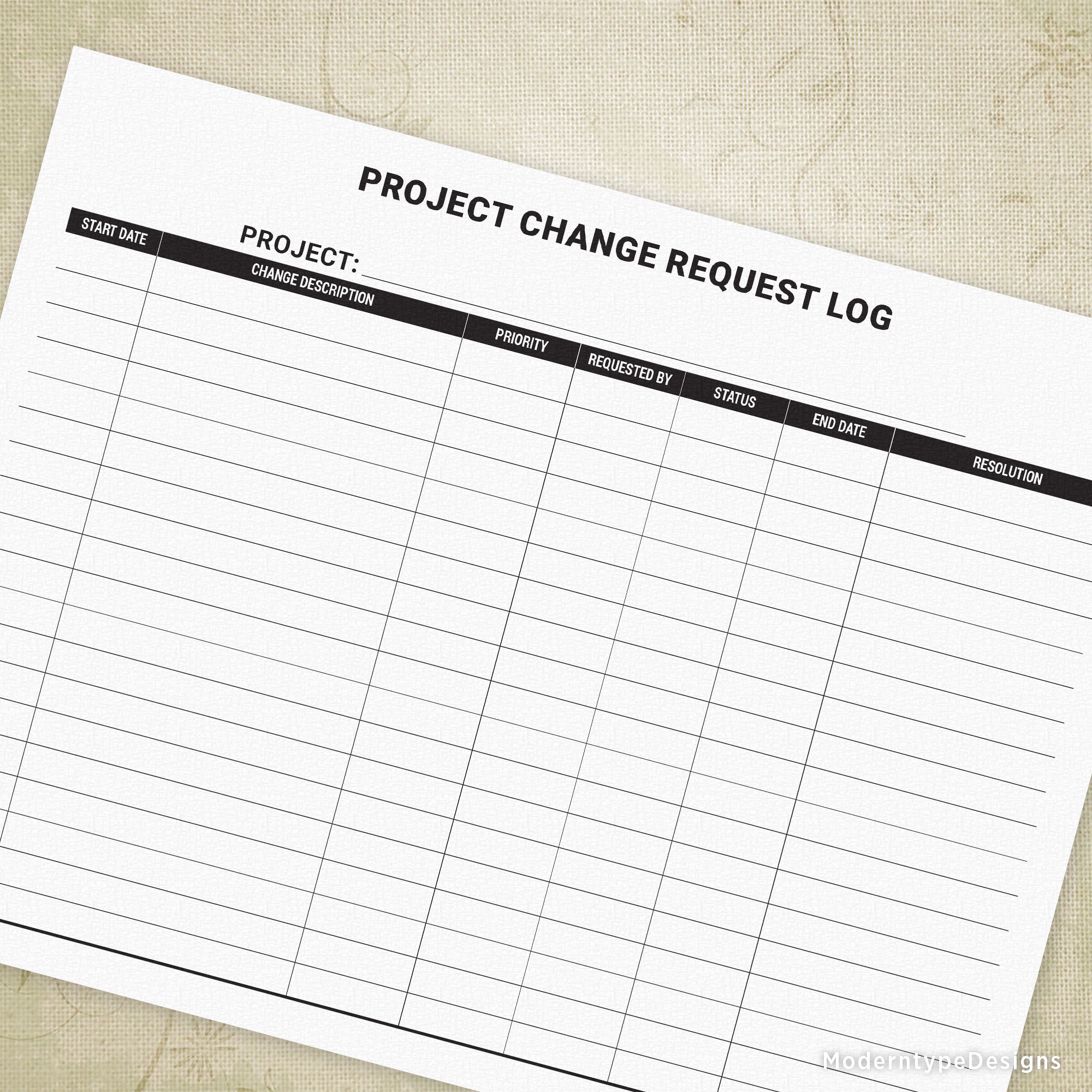 Project Request Change Log Printable