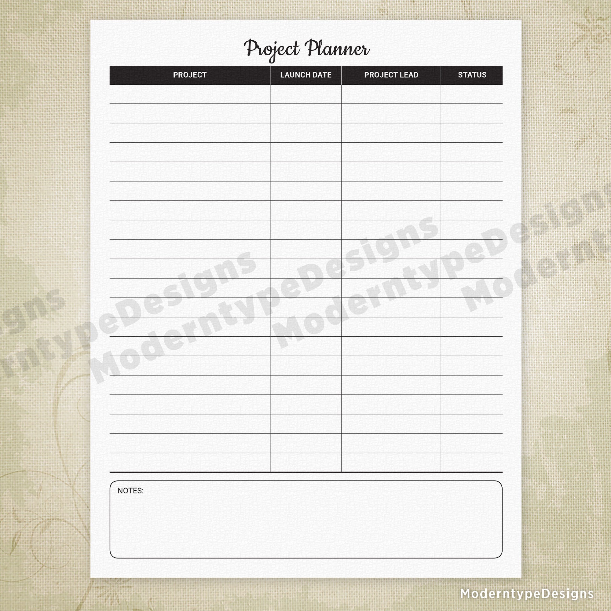 Simple Project Planner Printable