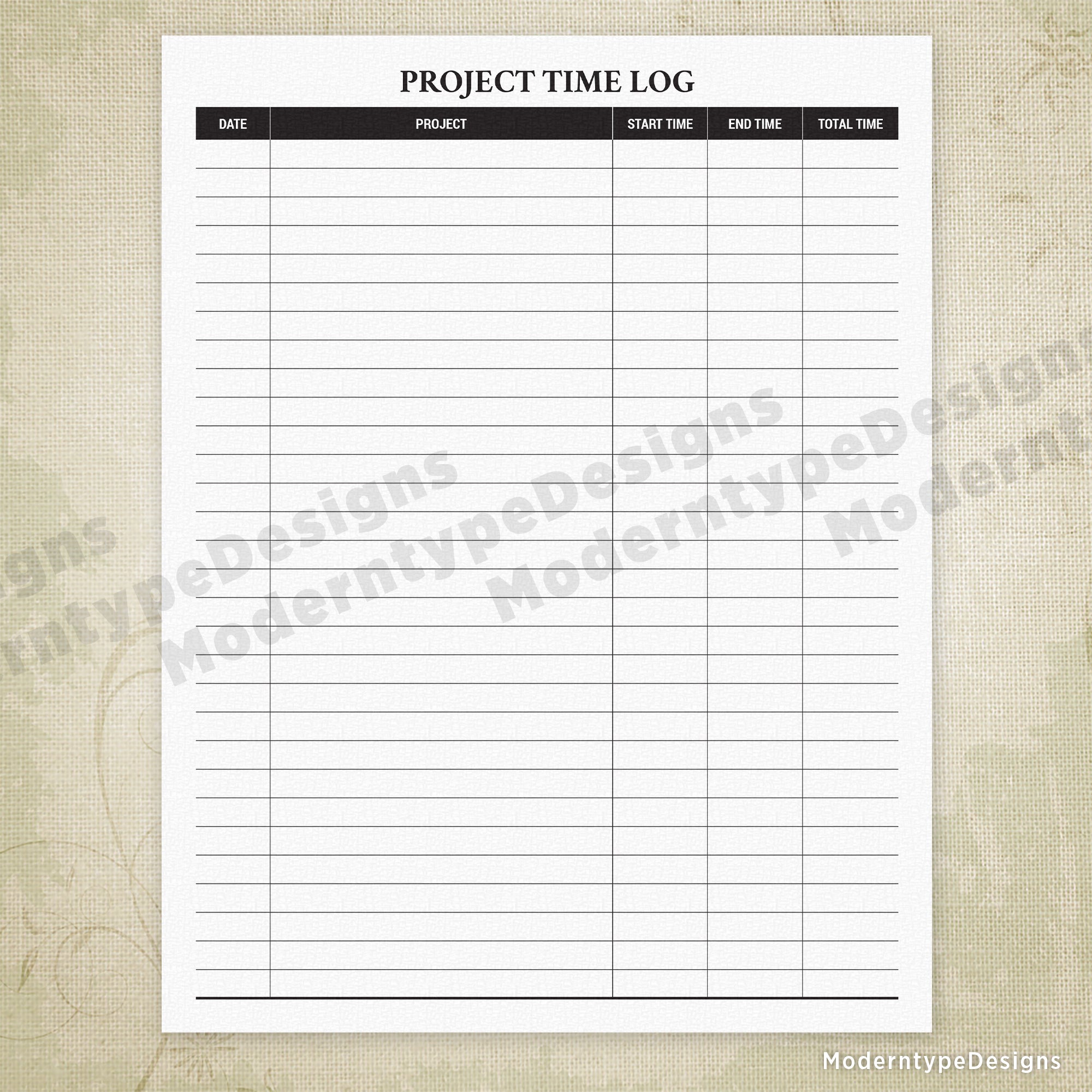 Project Time Log Printable