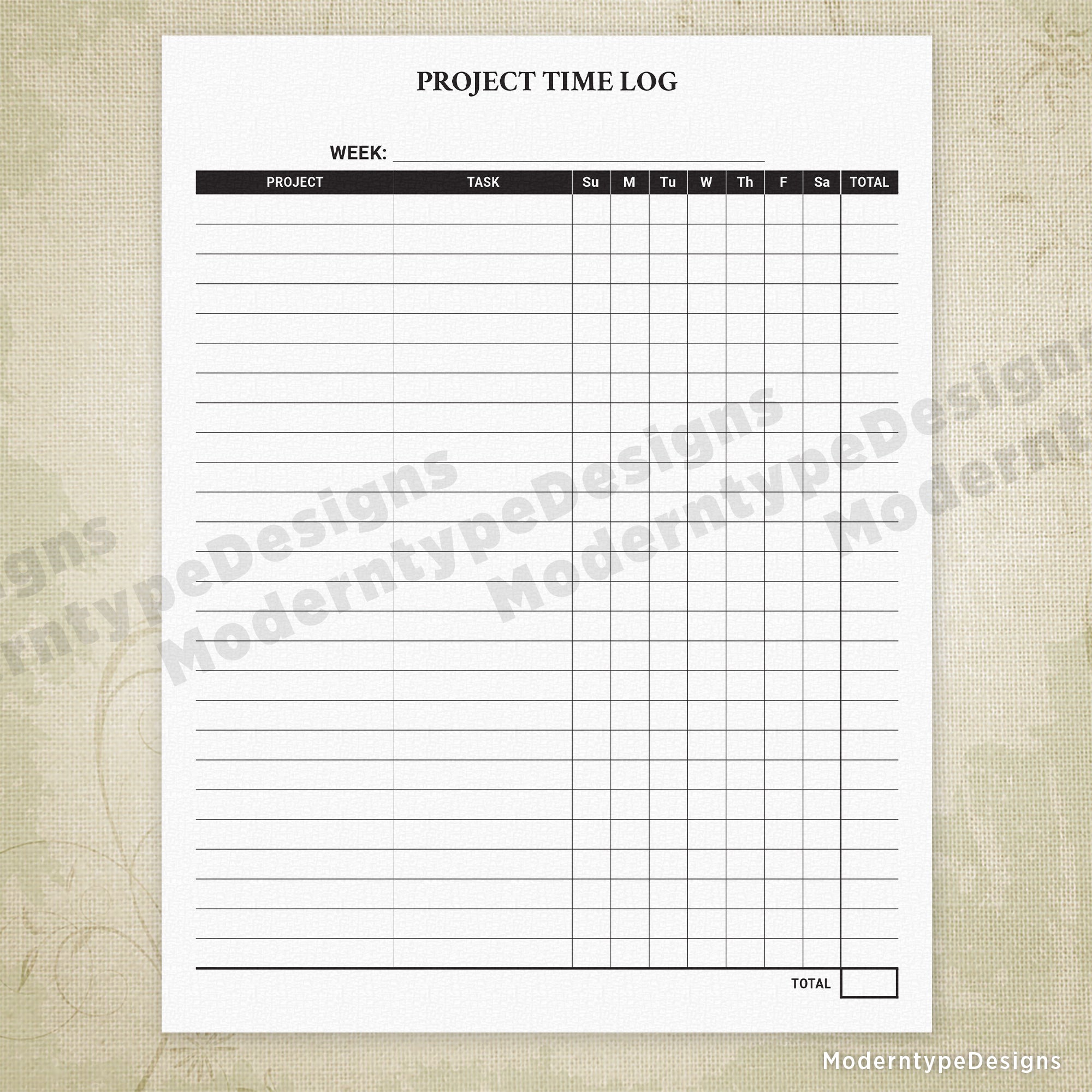 Weekly Project Time Log Printable
