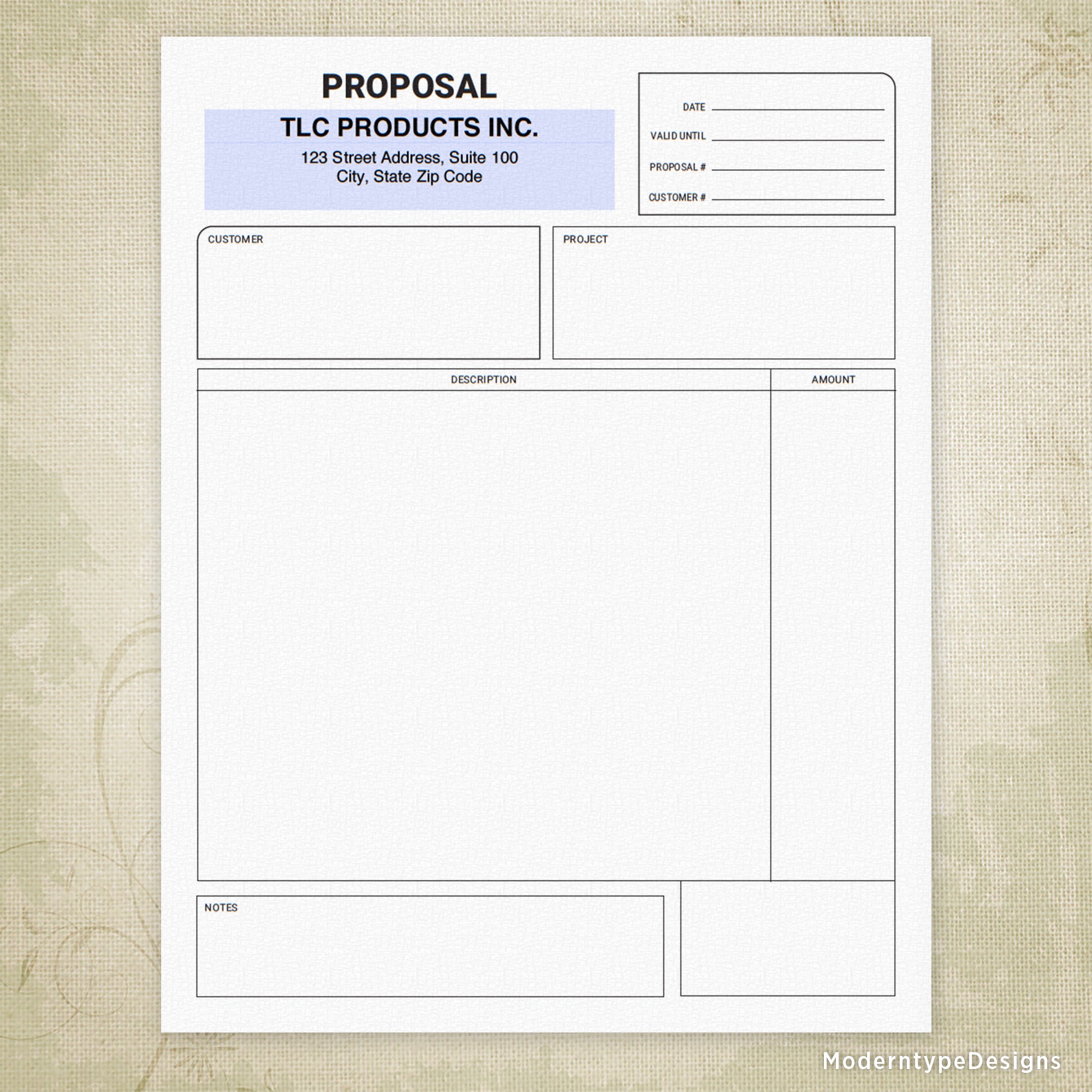 Proposal Printable Form, Personalized