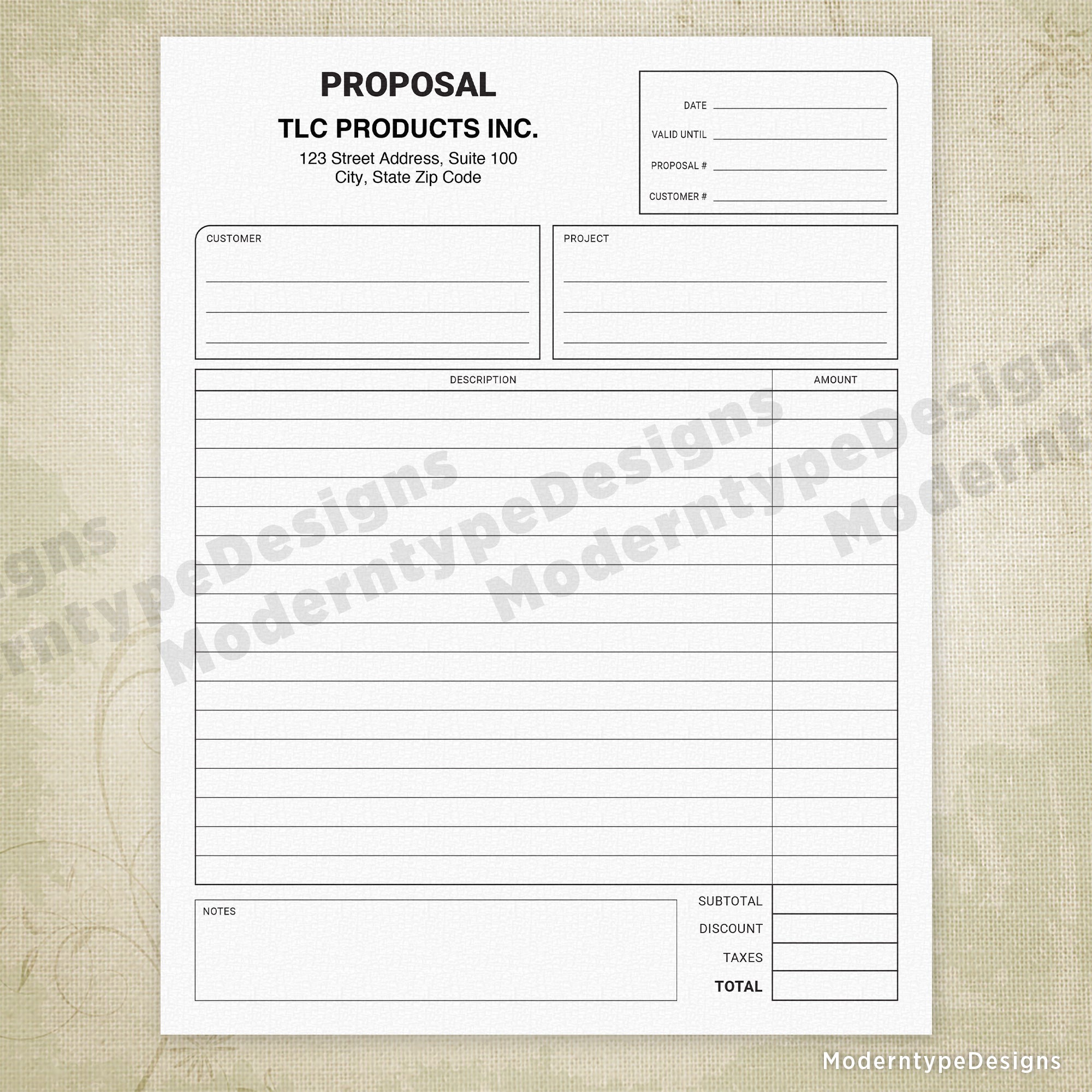 Proposal Printable Form with Lines, Editable, #3