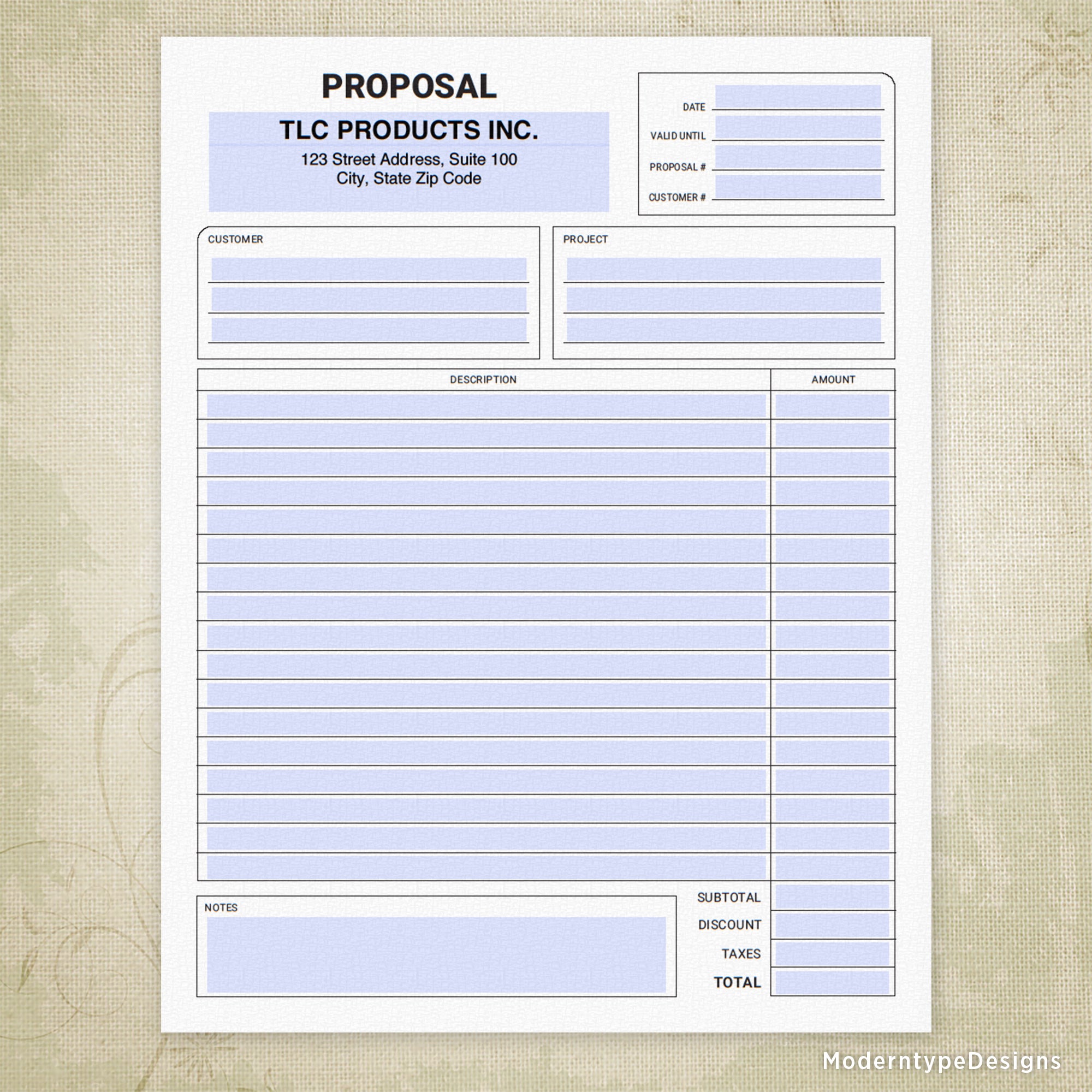 proposal printable form with lines, editable, #3