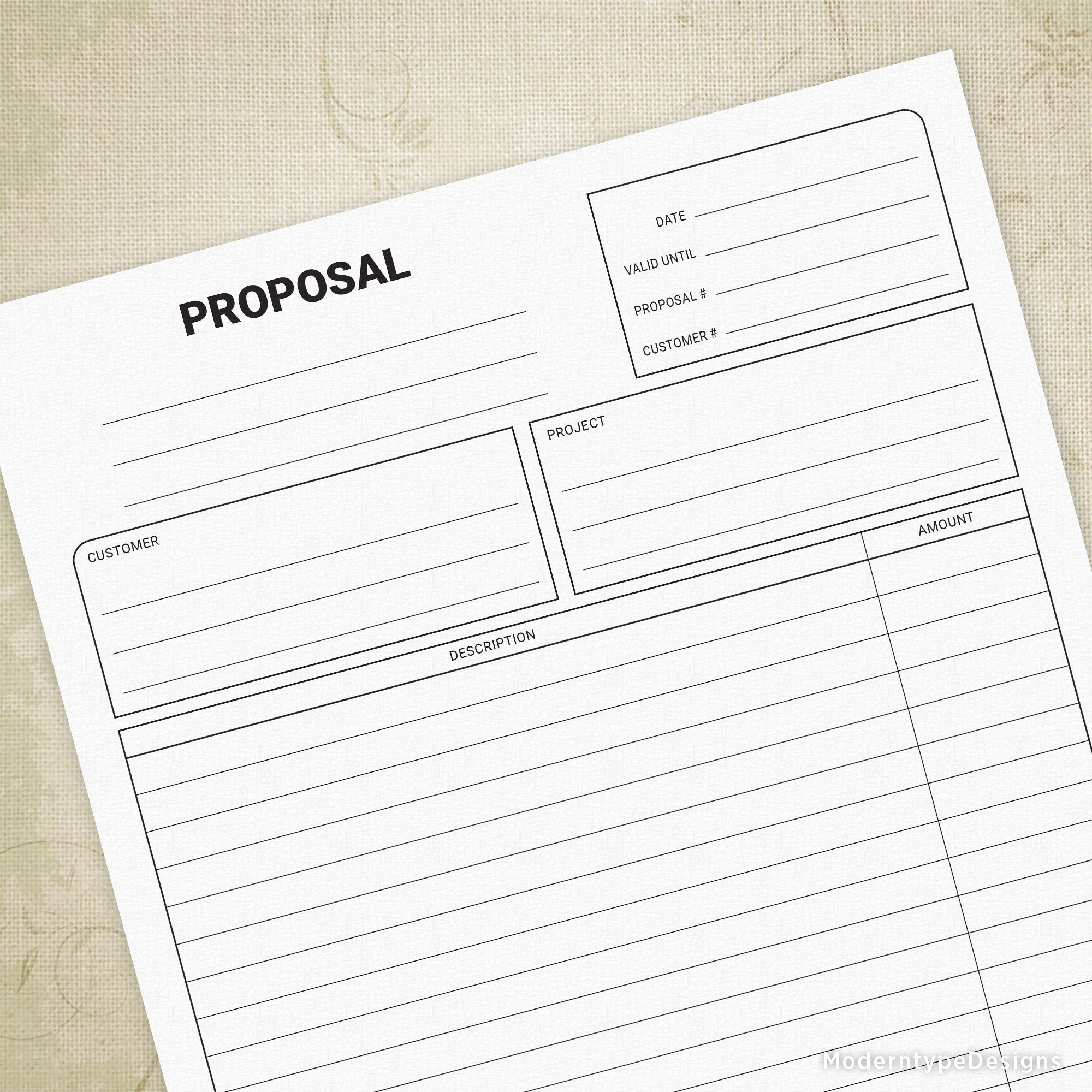 Proposal Printable Form with Lines, #2