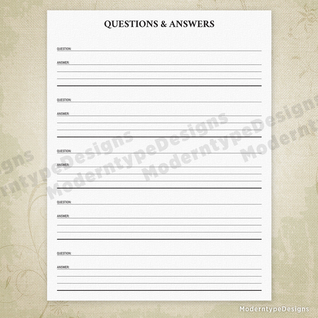 Basic Answer Form Questions & Answers Printable Form