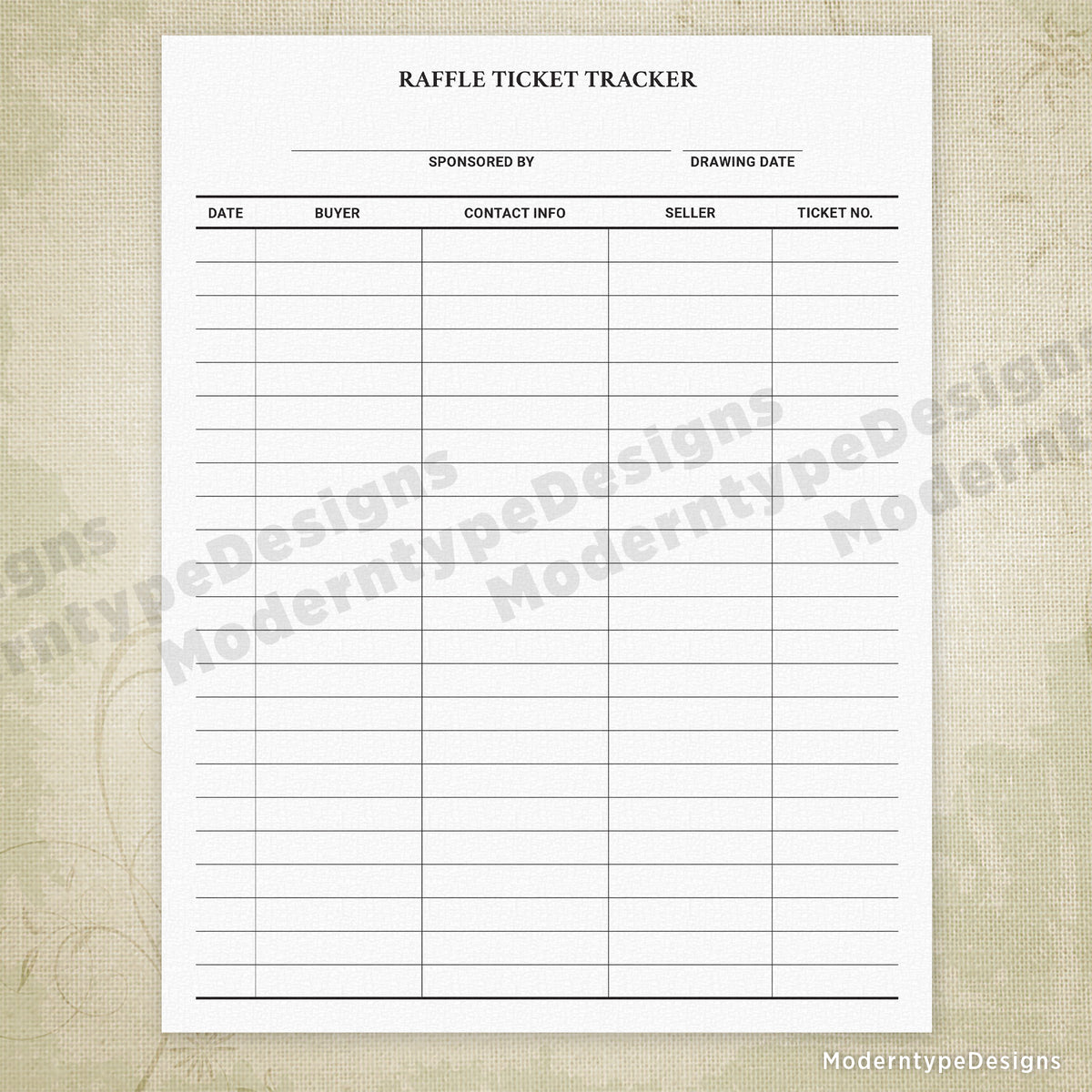 Raffle Ticket Tracker Printable Form
