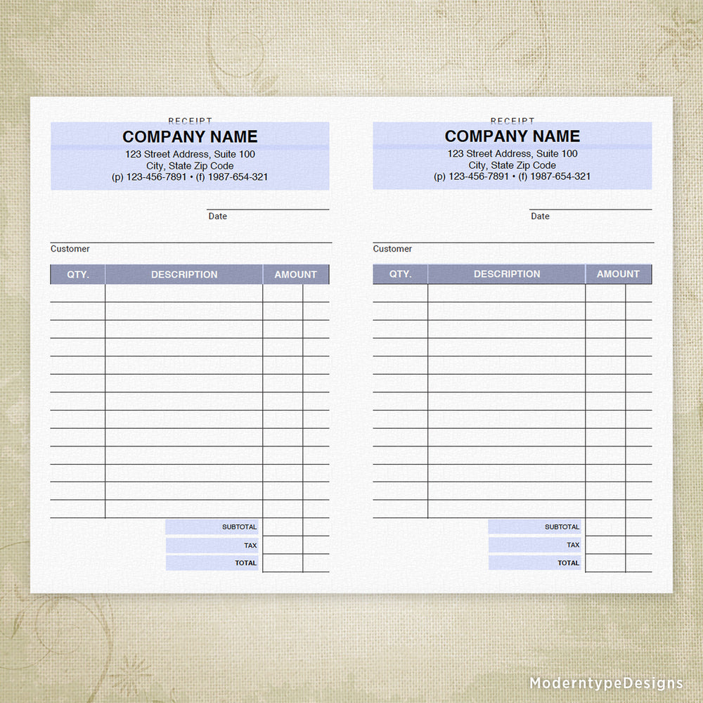 Receipt Printable, 5.5 x 8.5, Half Sheet, Personalized
