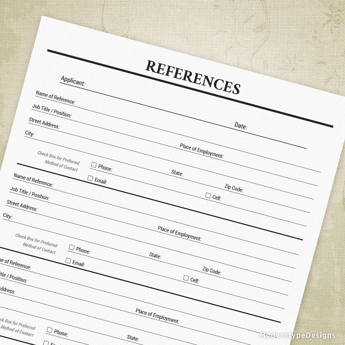 Job References Printable
