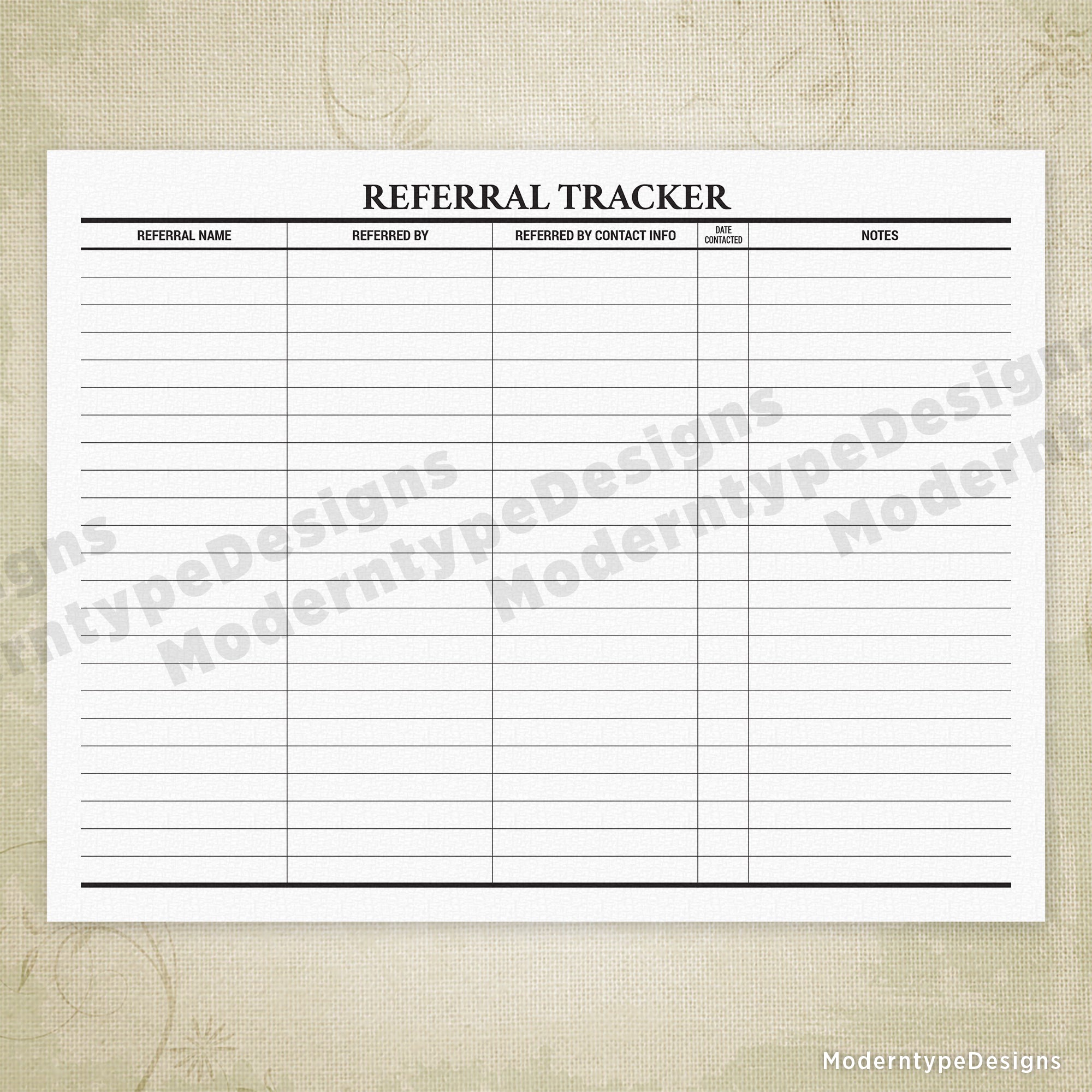 Referral Tracker for Employers Printable