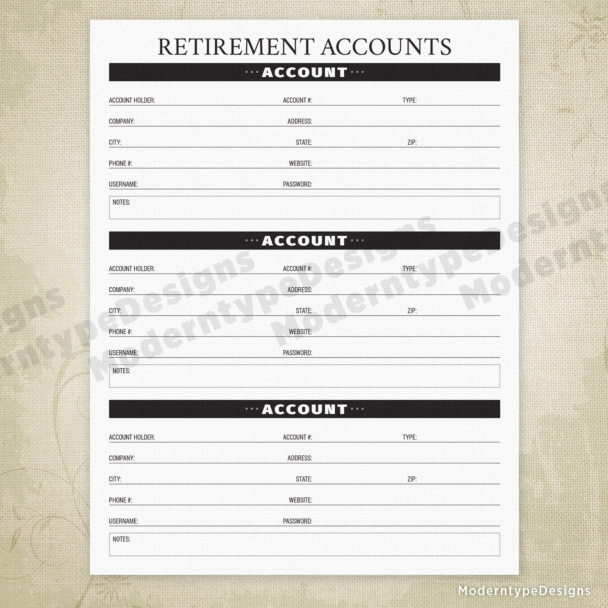 Retirement Accounts Printable - End of Life