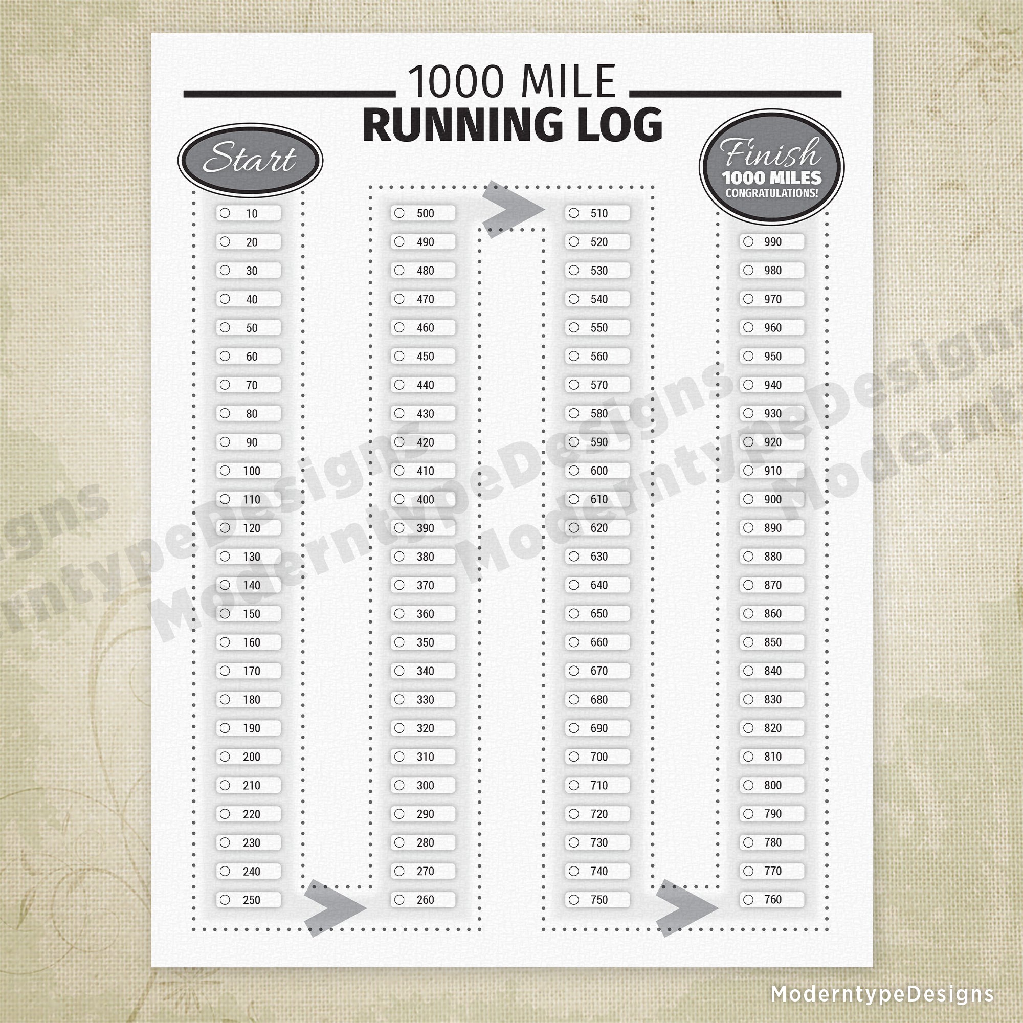 1000 Mile Running Log Printable