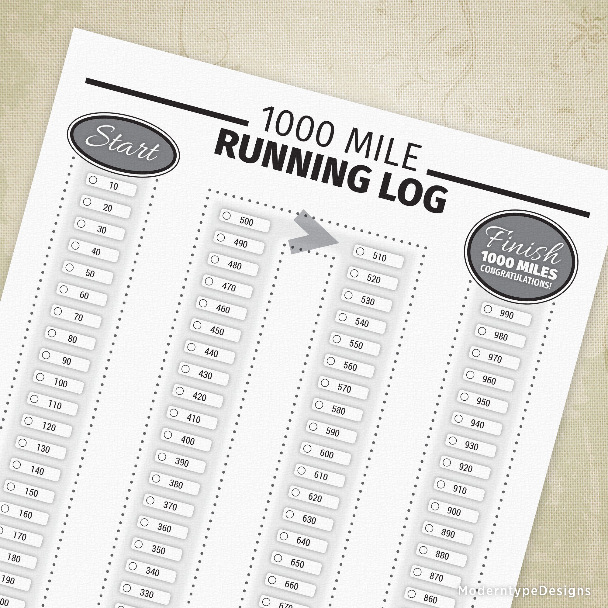 1000 Mile Running Log Printable
