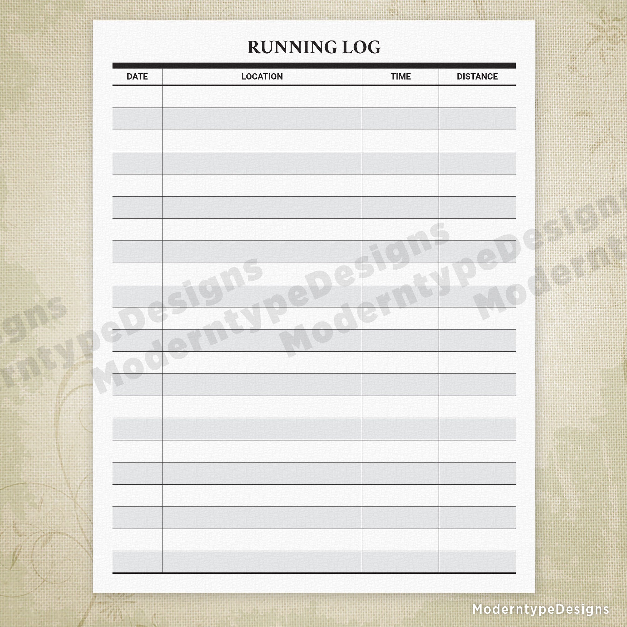 Running Log Printable for Runners