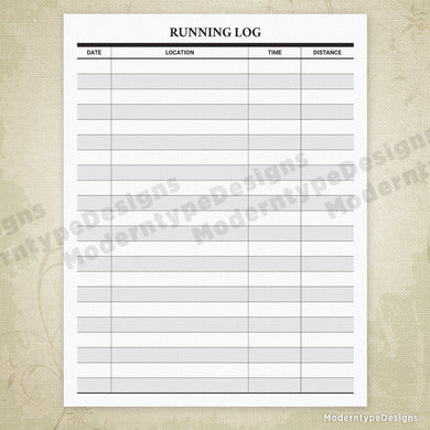 Running Log Printable for Runners