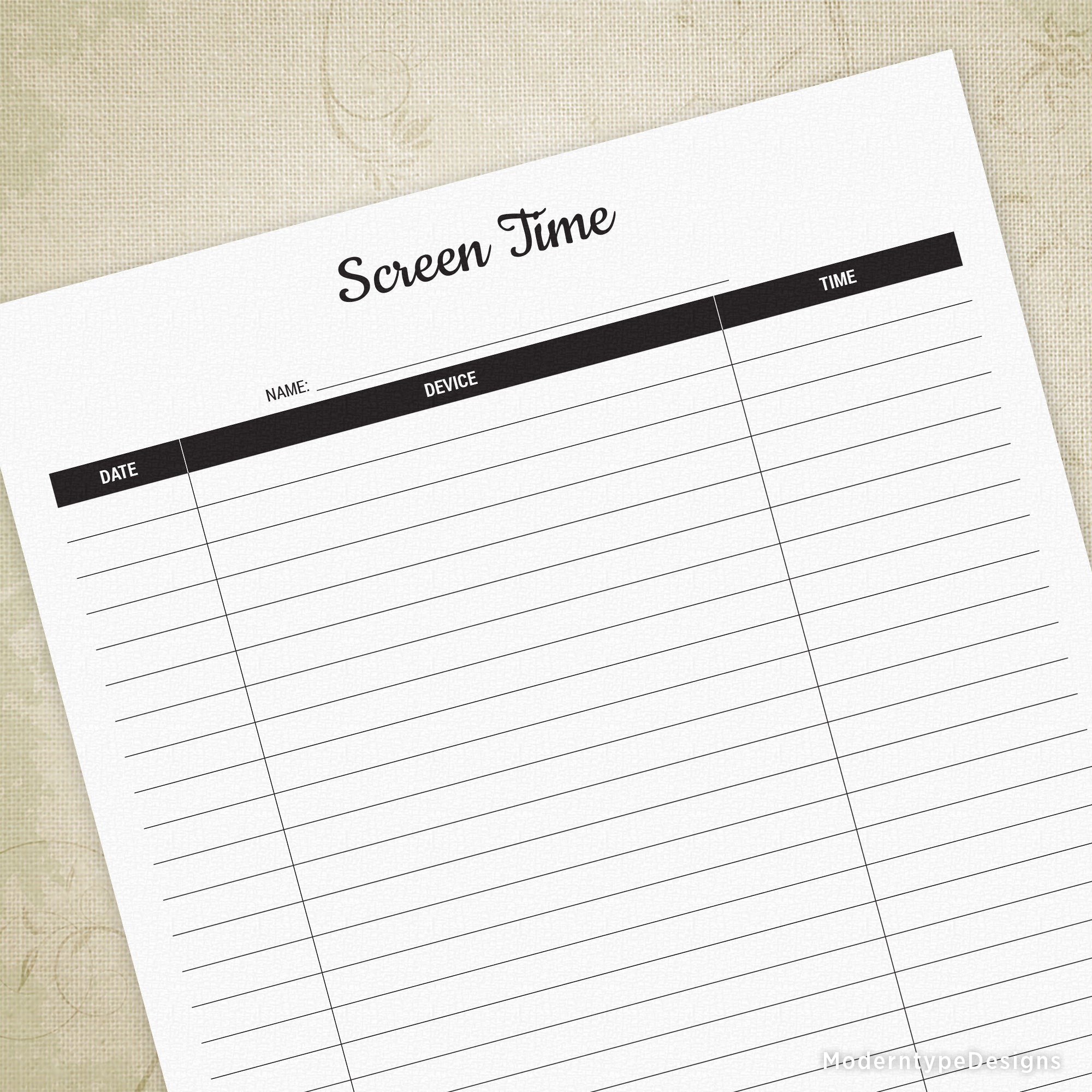 Screen Daily Logof Screen Time Log Printable