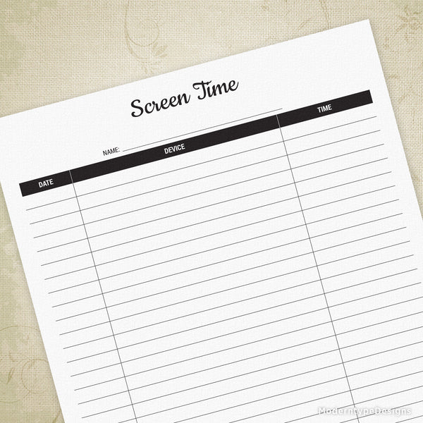 Screen Time Log Printable