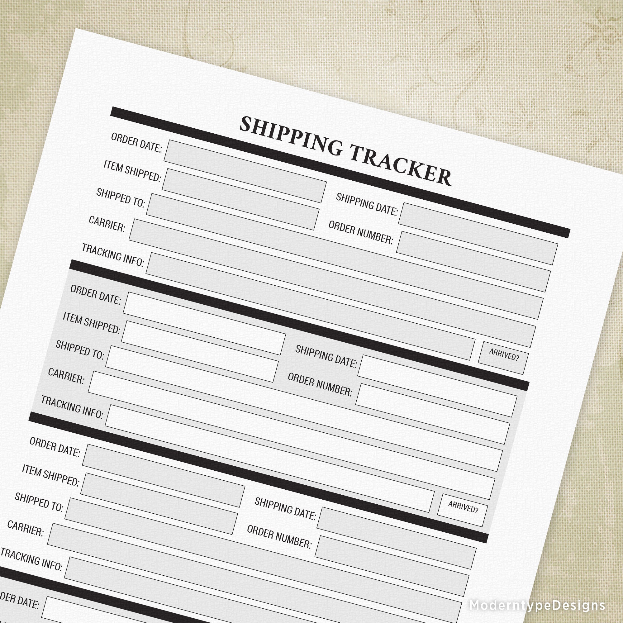 Shipping Tracker Log Printable Form
