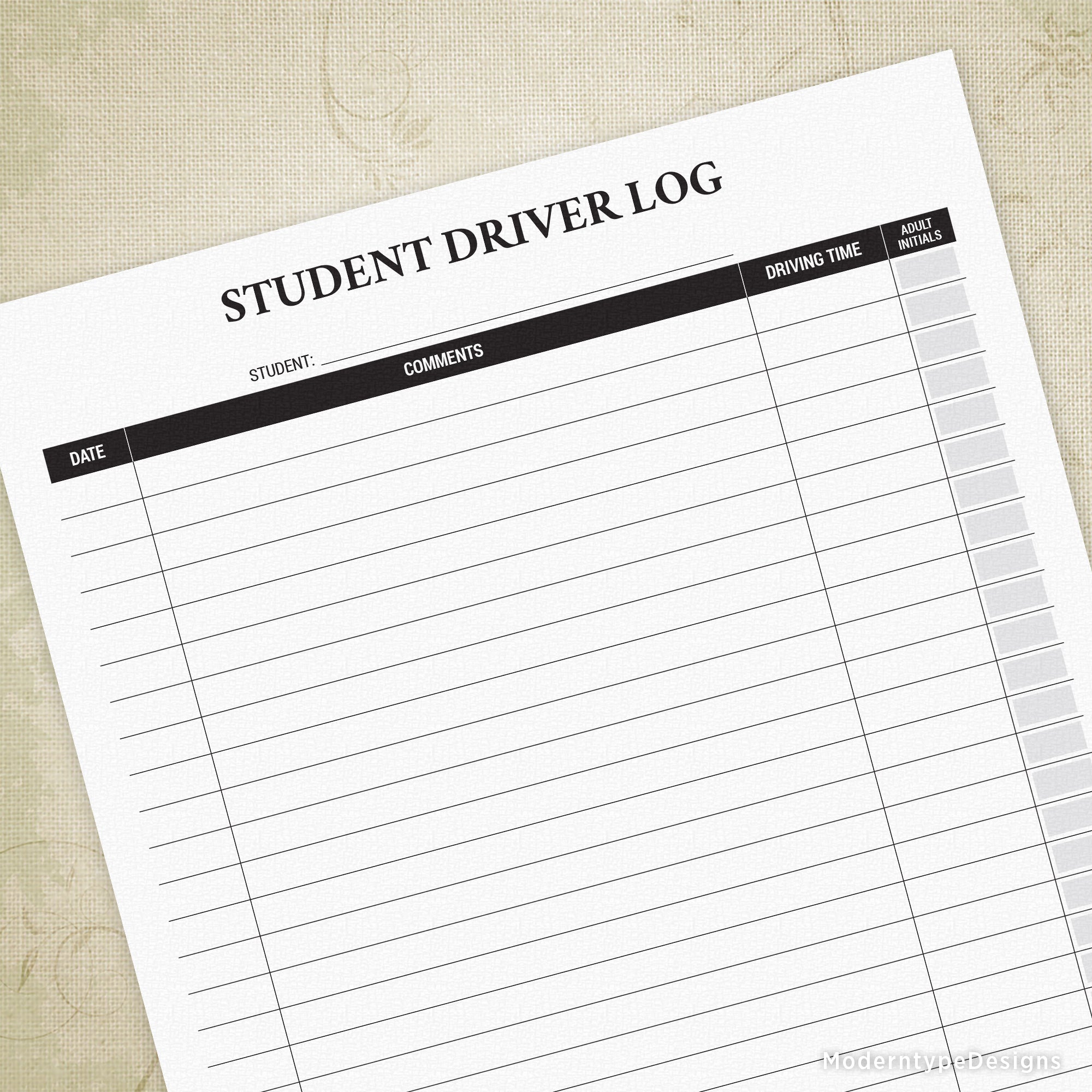 Student Driver Log Printable