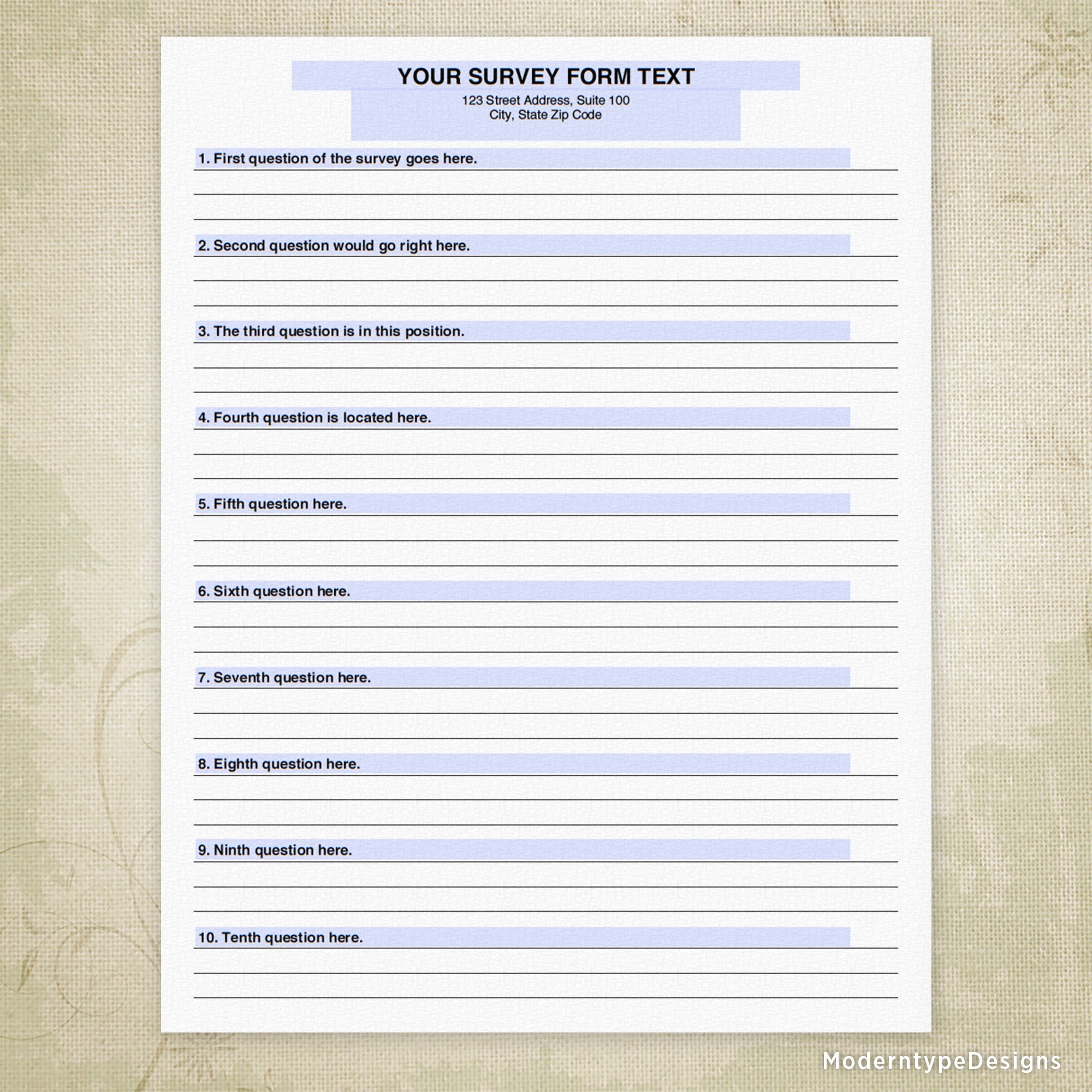 Survey Form Template Printable, Editable