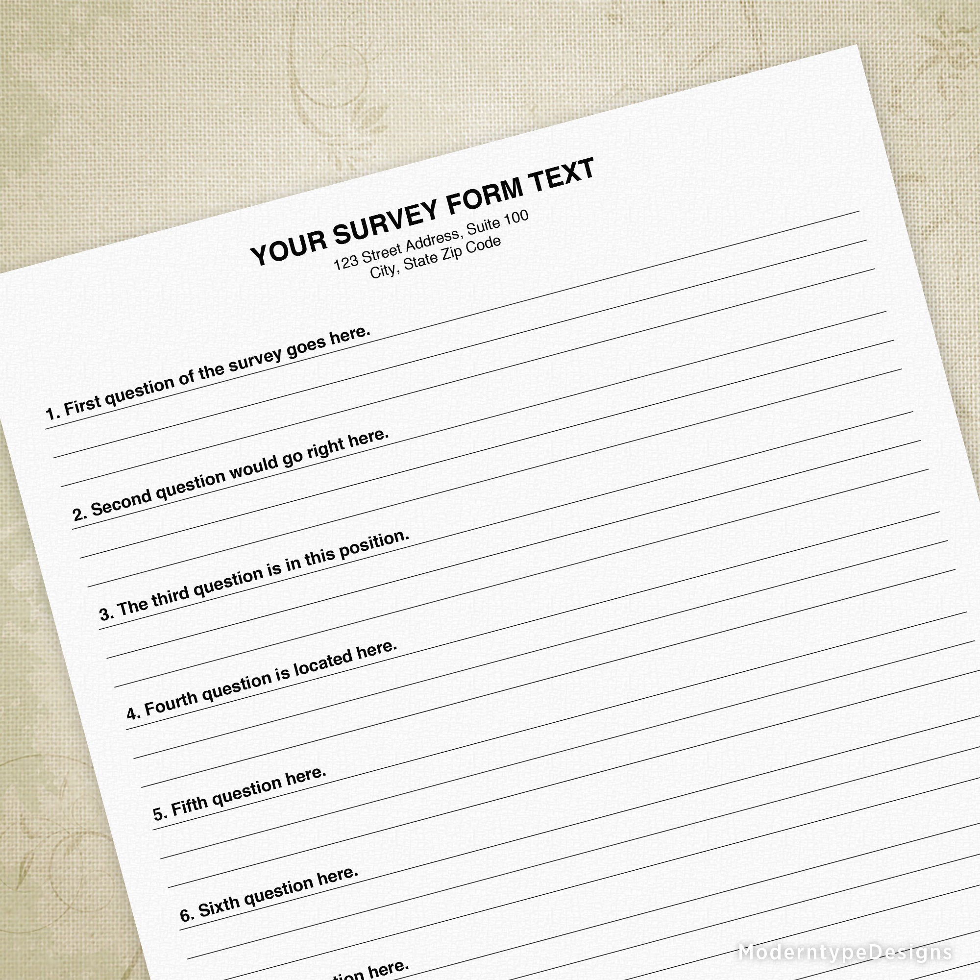 Survey Form Template Printable, Editable