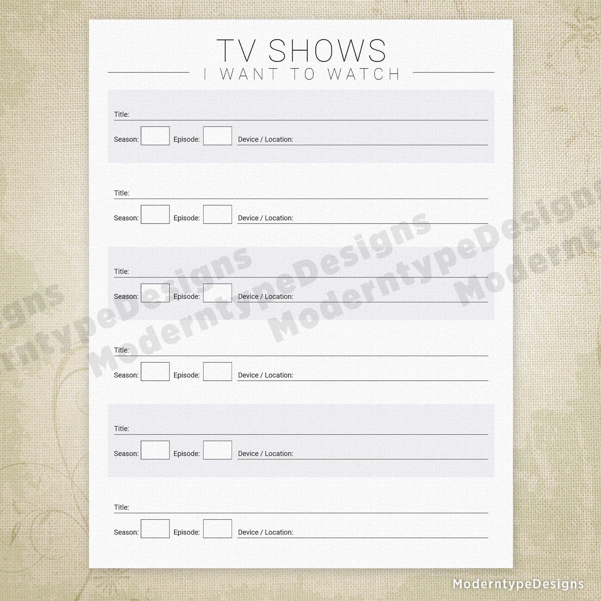 TV Shows I've Watched & I Want to Watch Printable