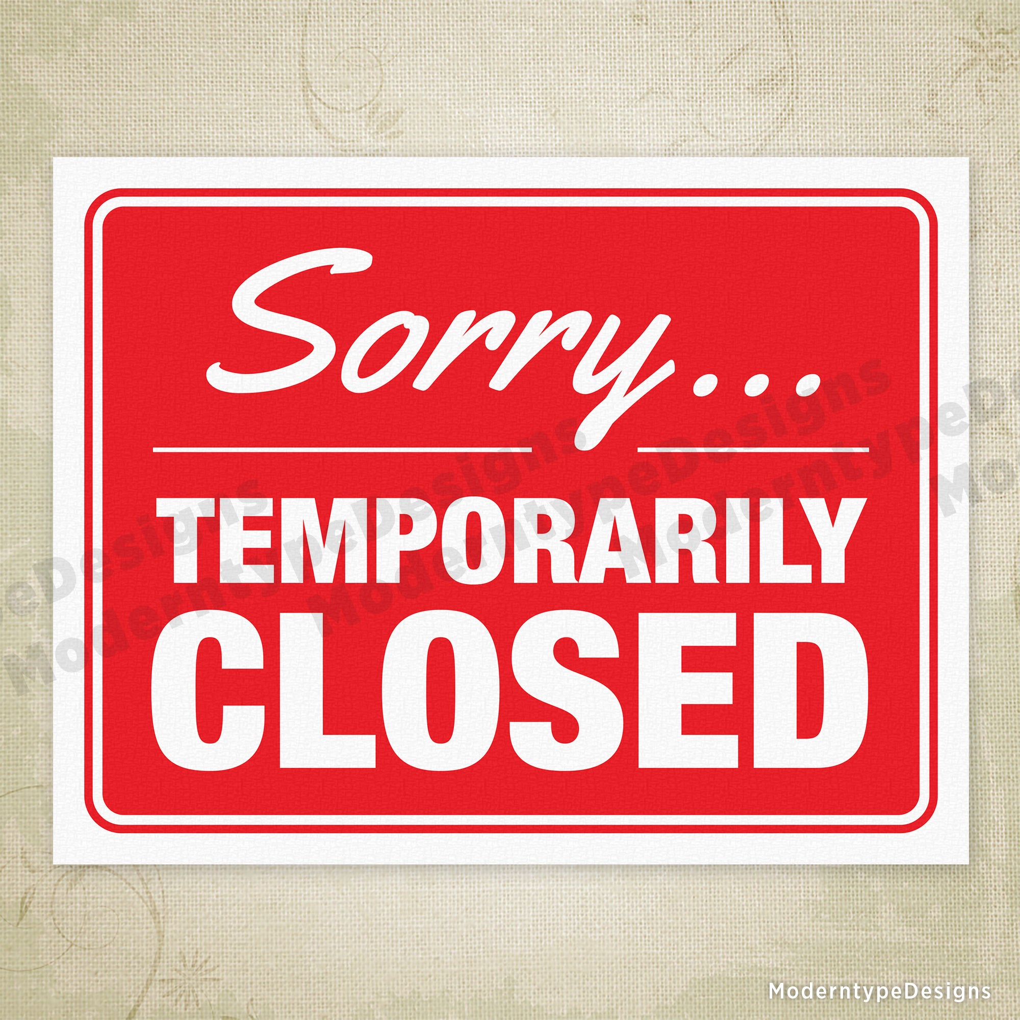 Sorry Temporarily Closed Printable Sign