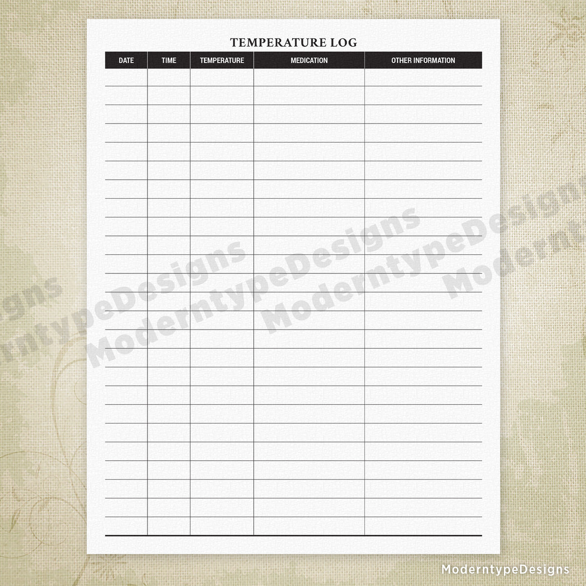 Temperature Log Printable Form