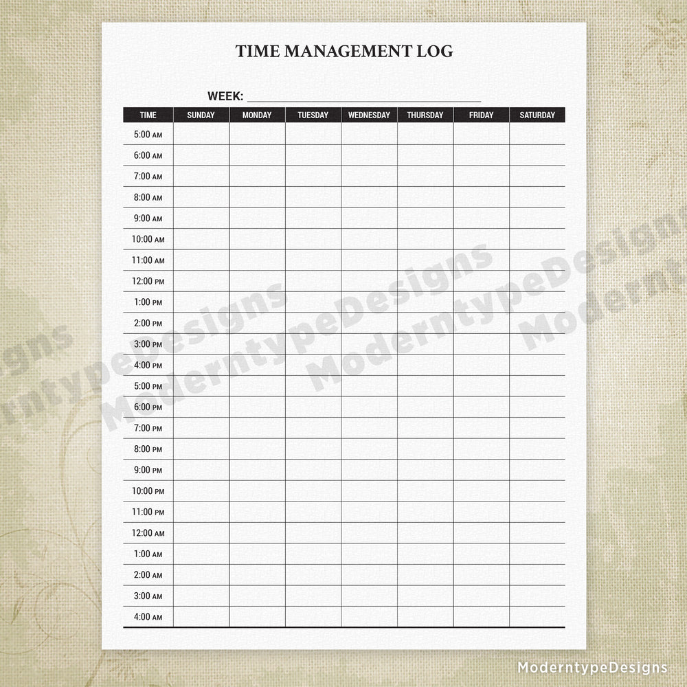 Time Management Log Printable