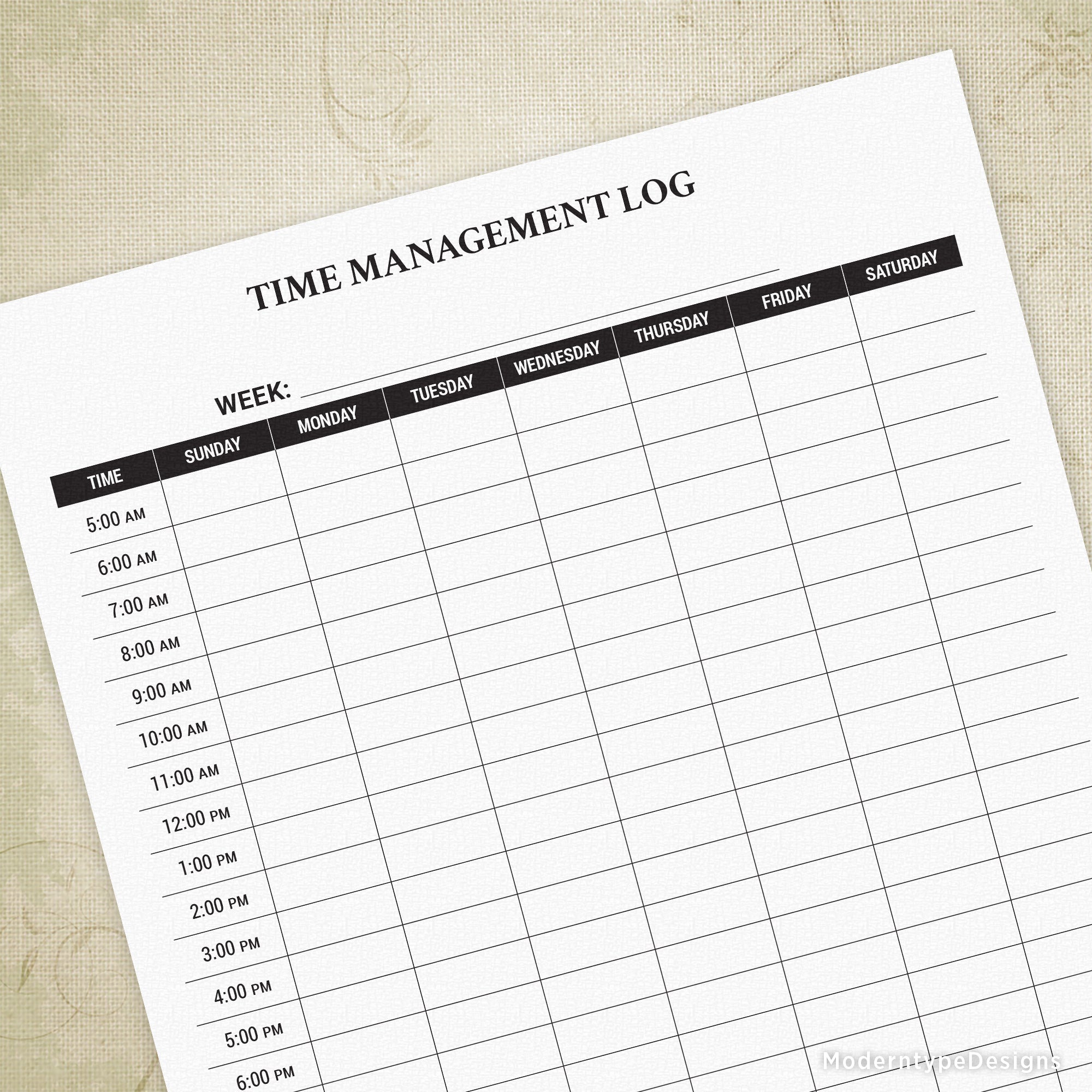 Daily Time Log Printable