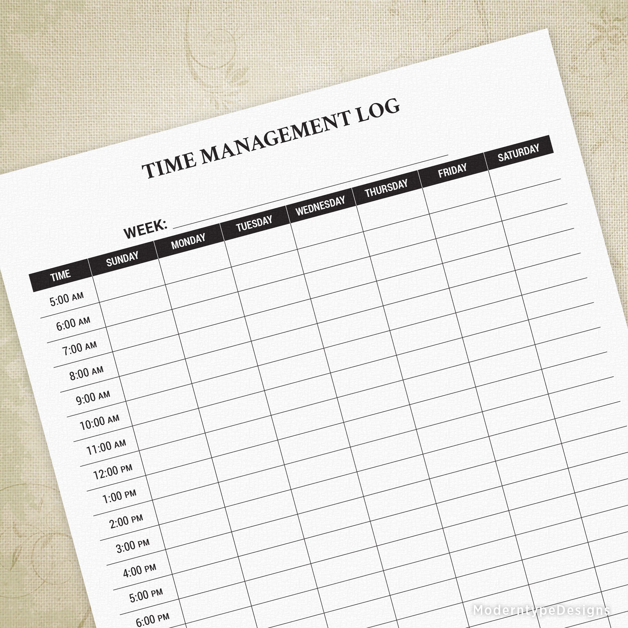 Time Management Log Printable