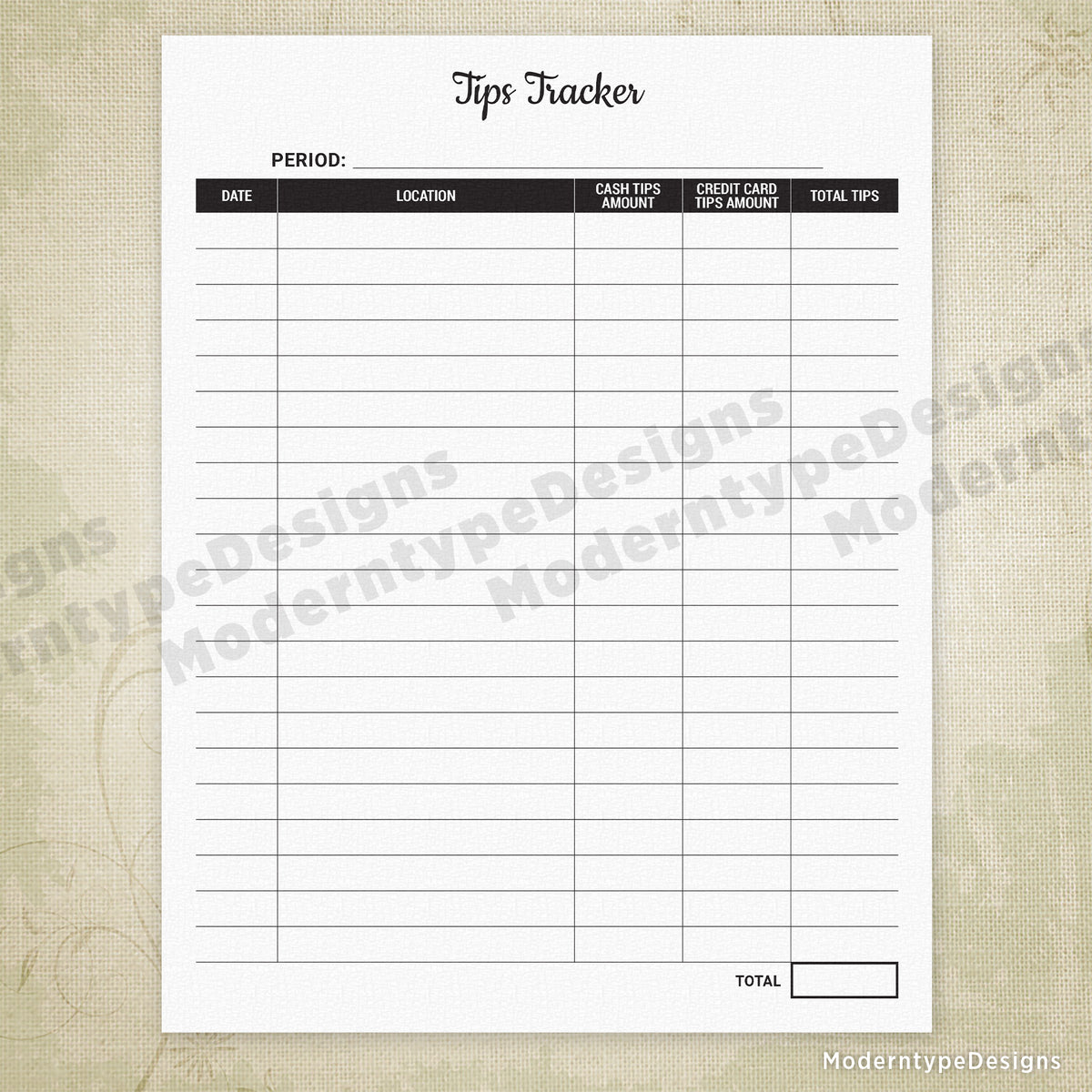 Tips Tracker Printable