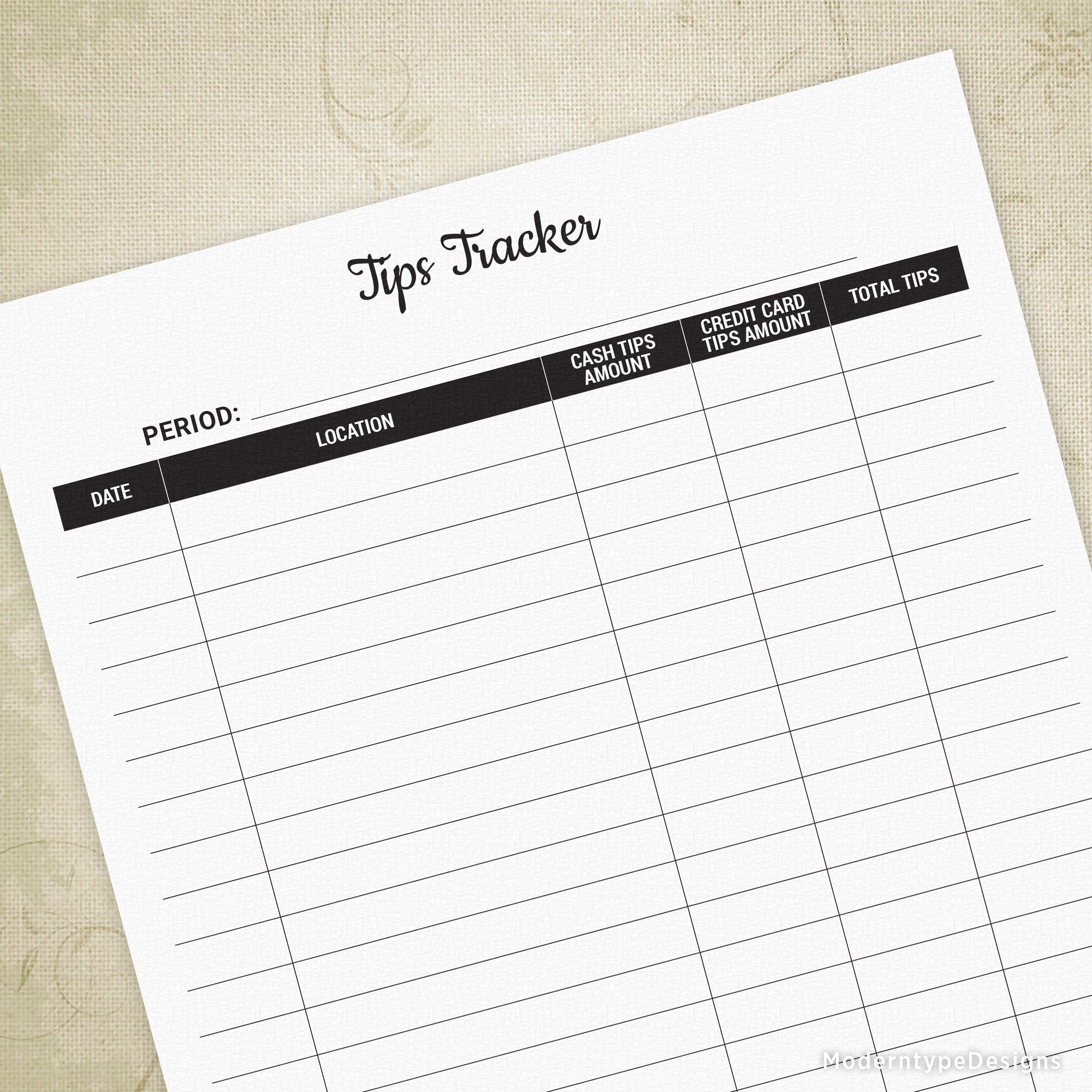 Tips Tracker Printable