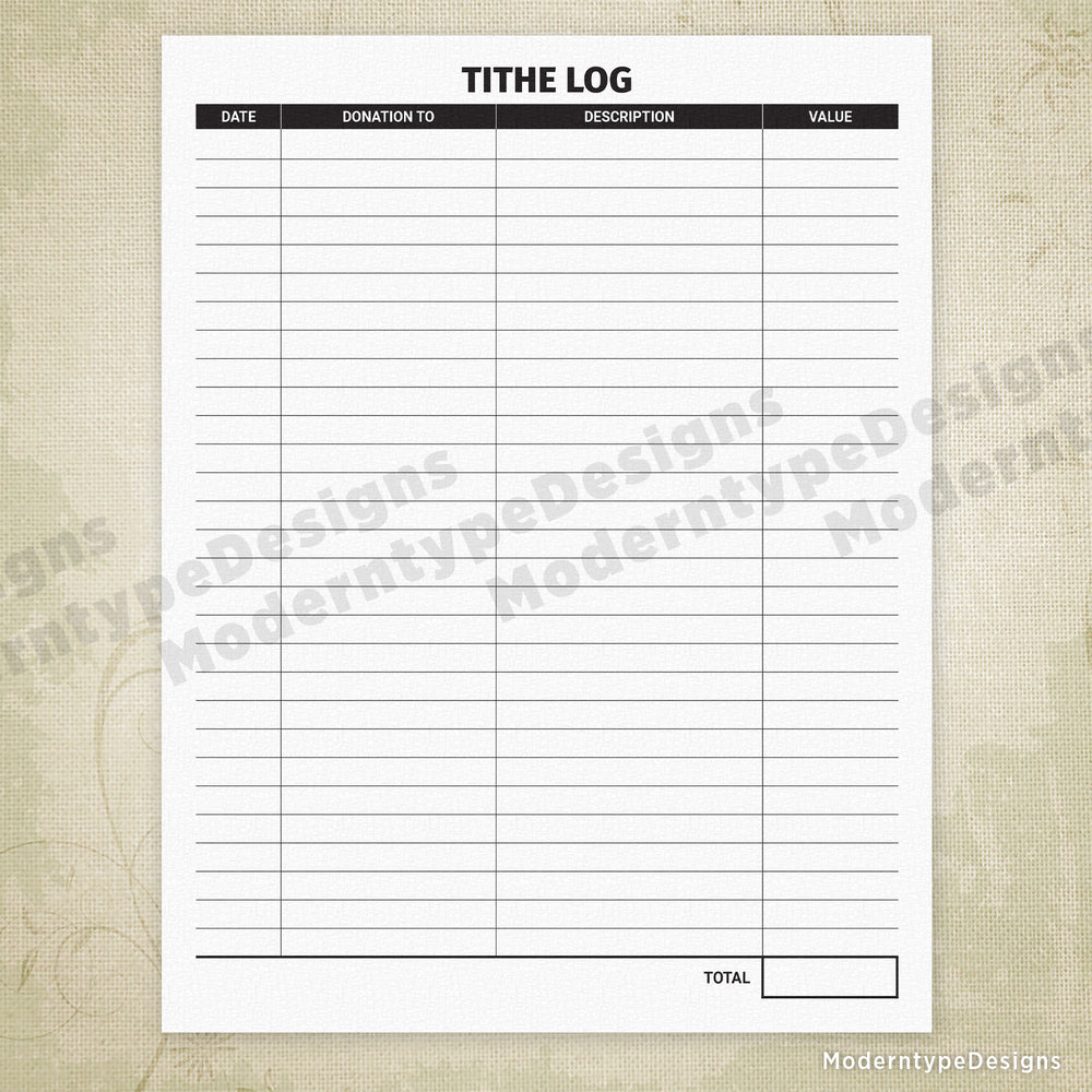 Tithe Log Printable