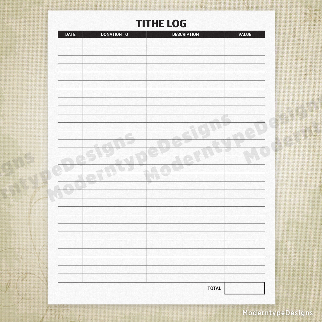 Tithe Log Printable