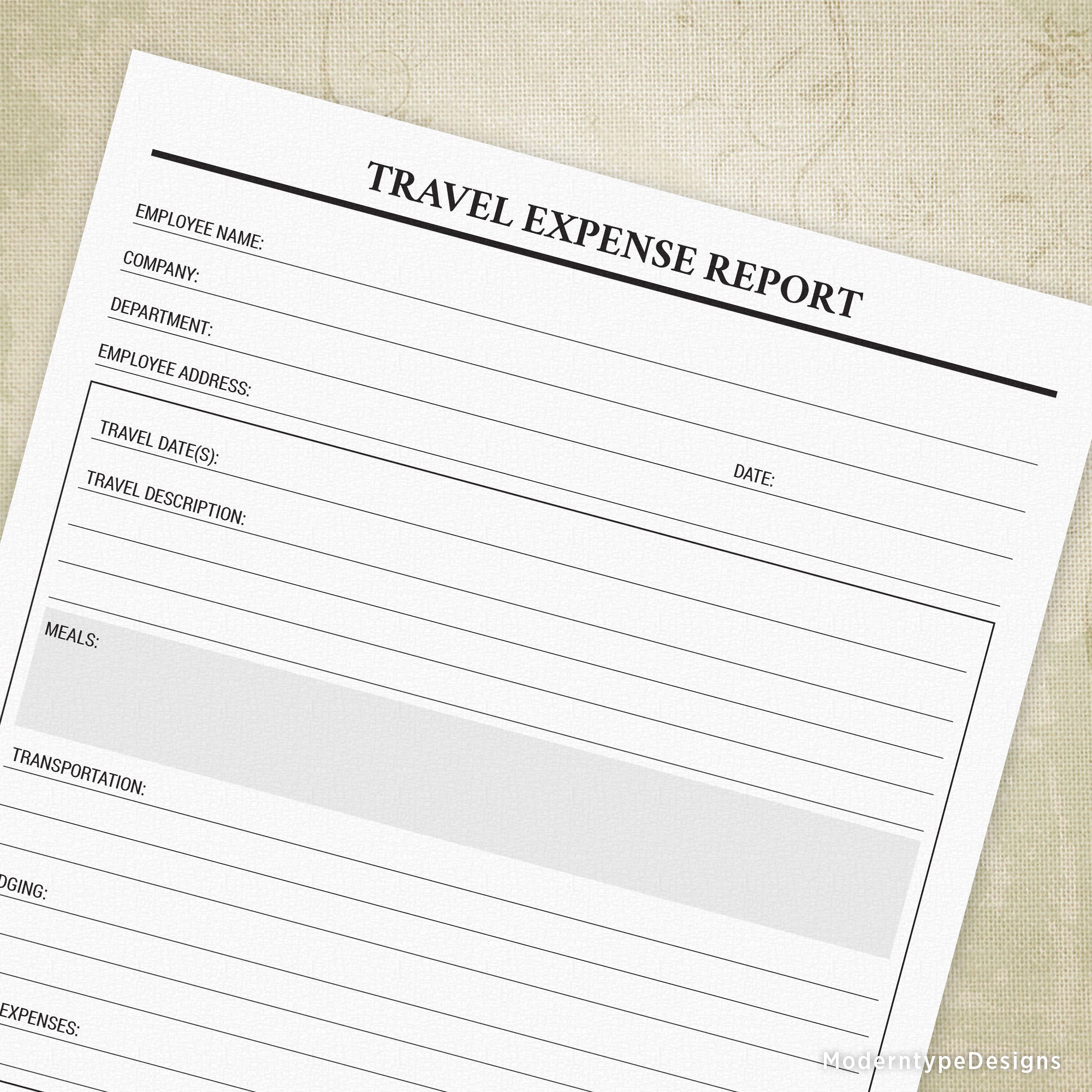 Travel Expense Report Printable Form