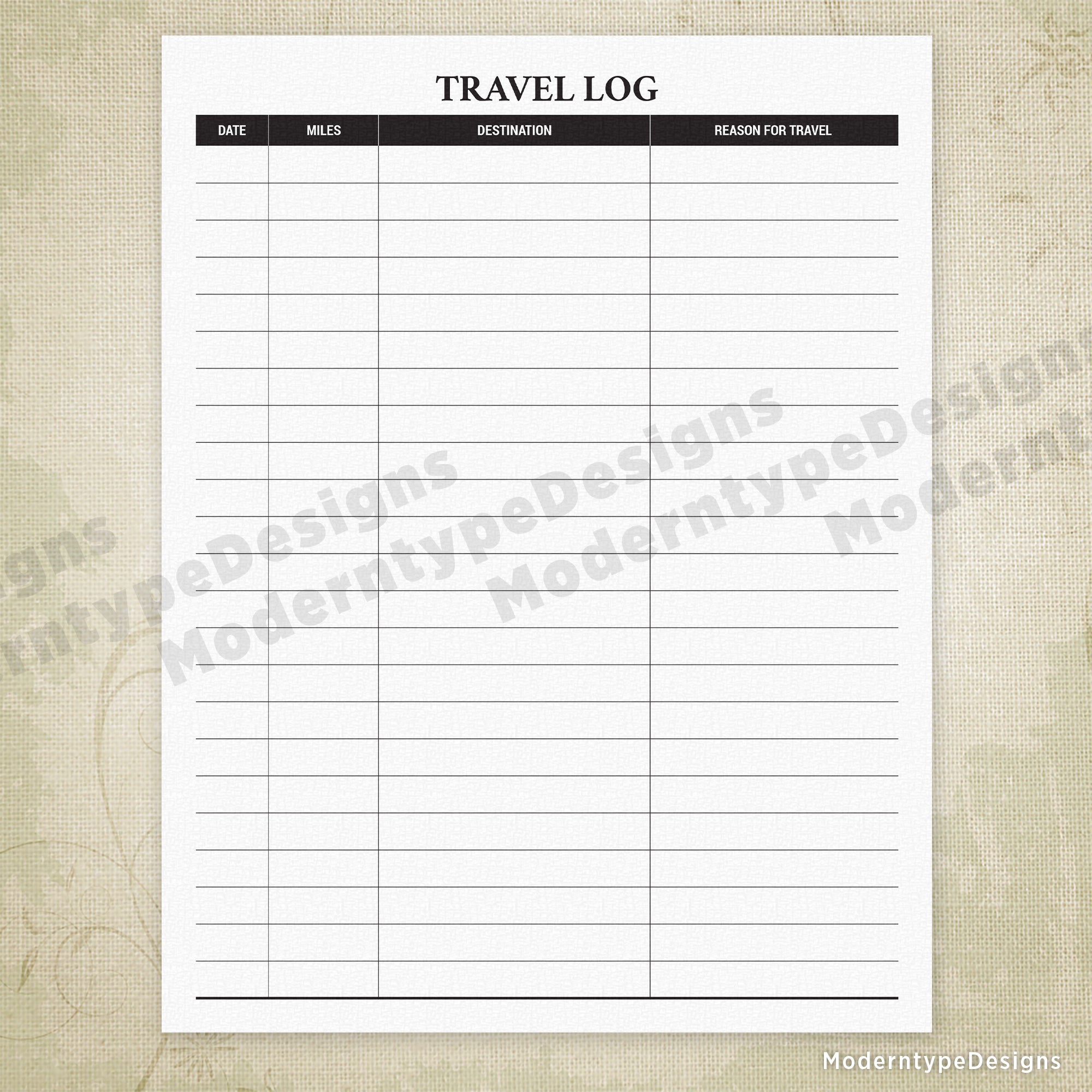 Travel Log Printable