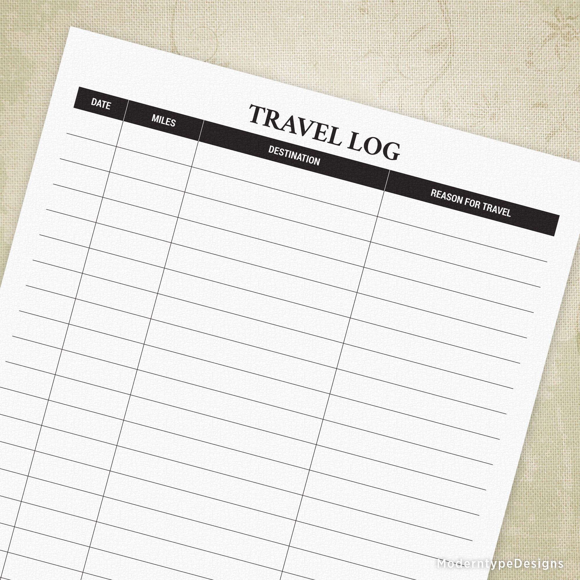 Travel Log Printable