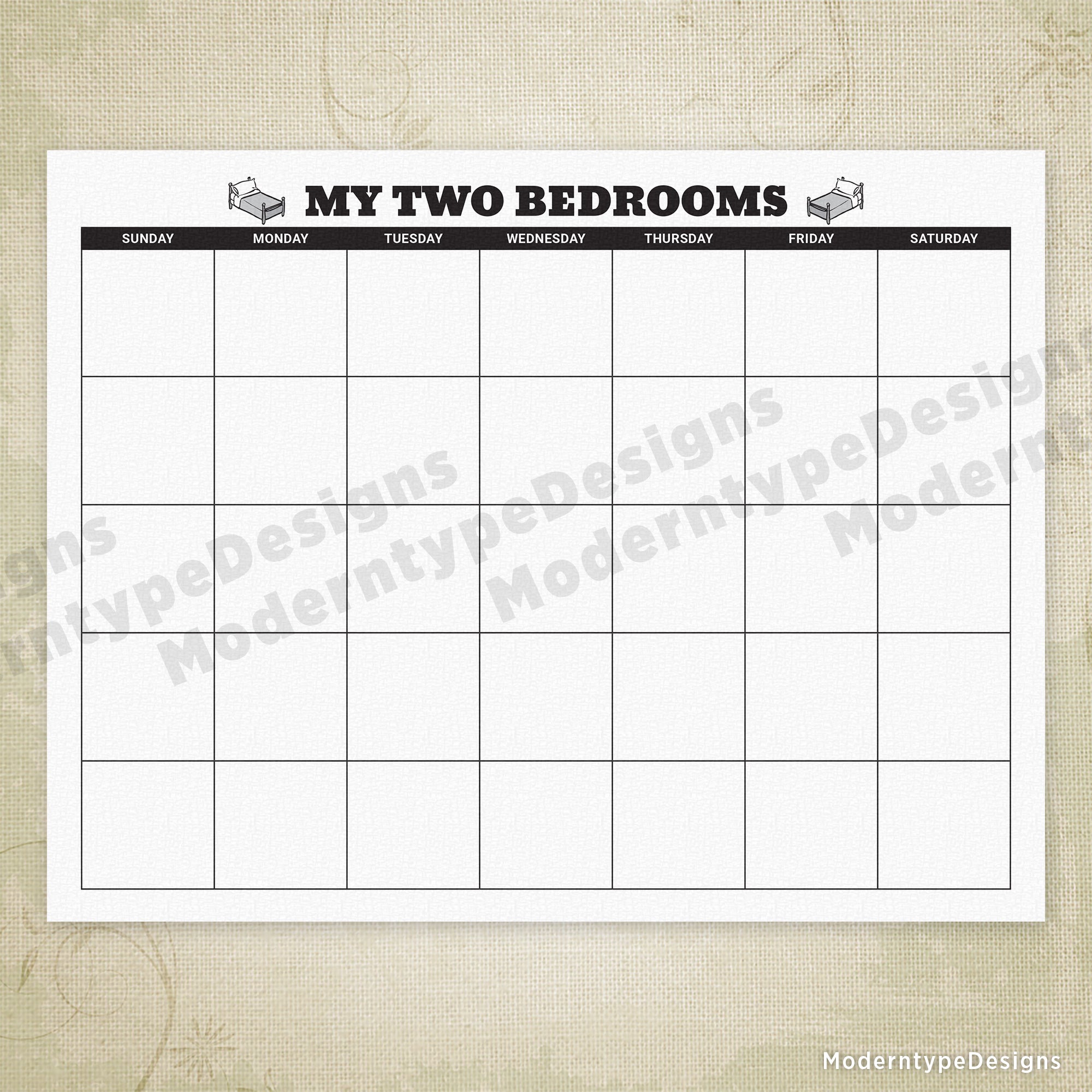 My Two Bedrooms Custody Calendar Printable