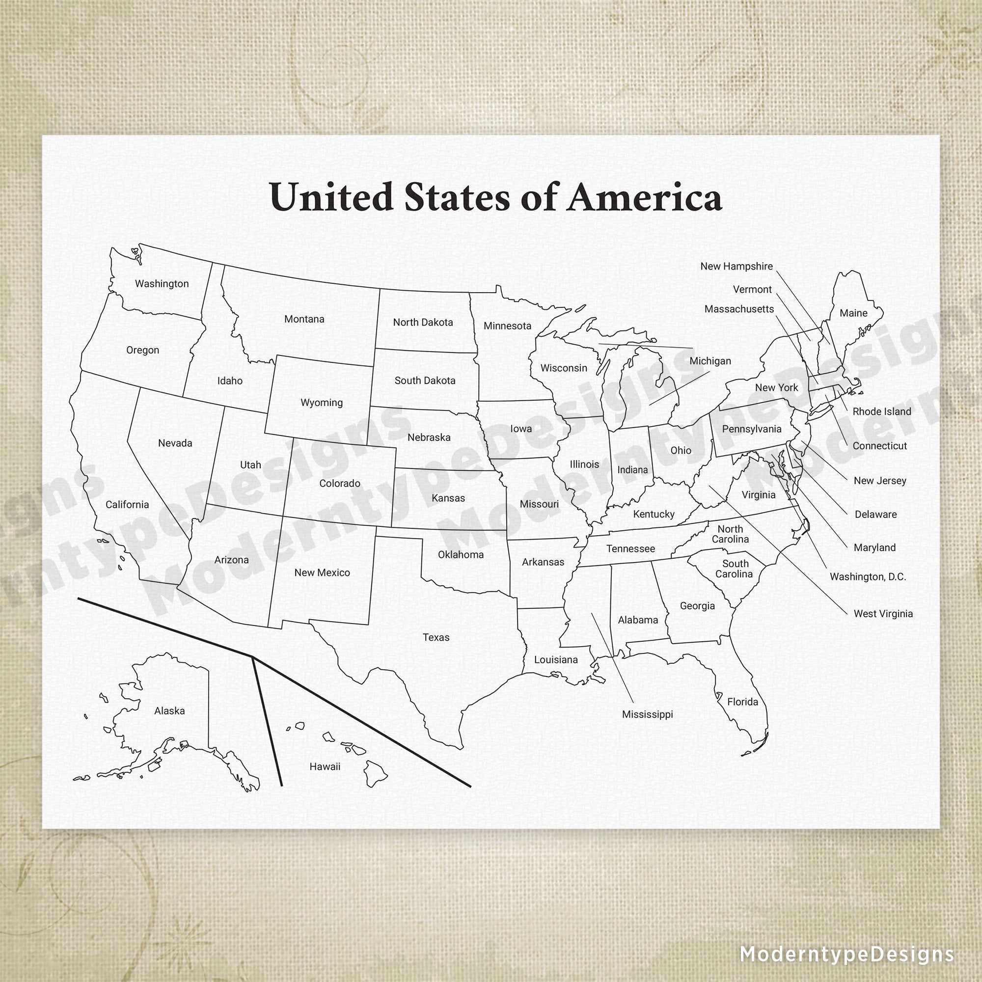 USA Printable Map, United States of America