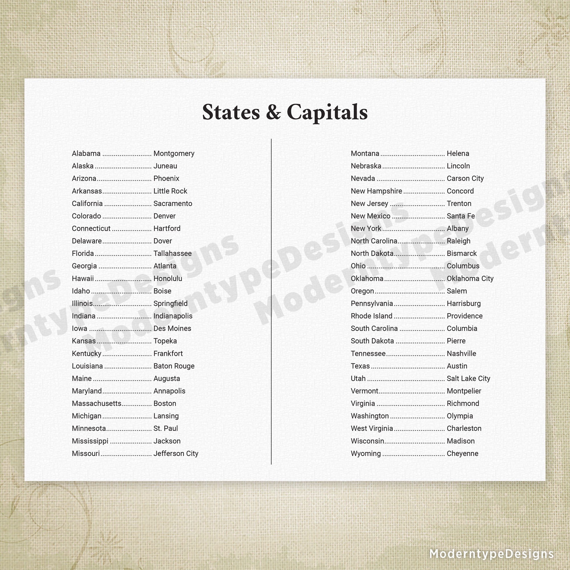 USA Printable Map United States - Moderntype USAMapMAP001 Y 