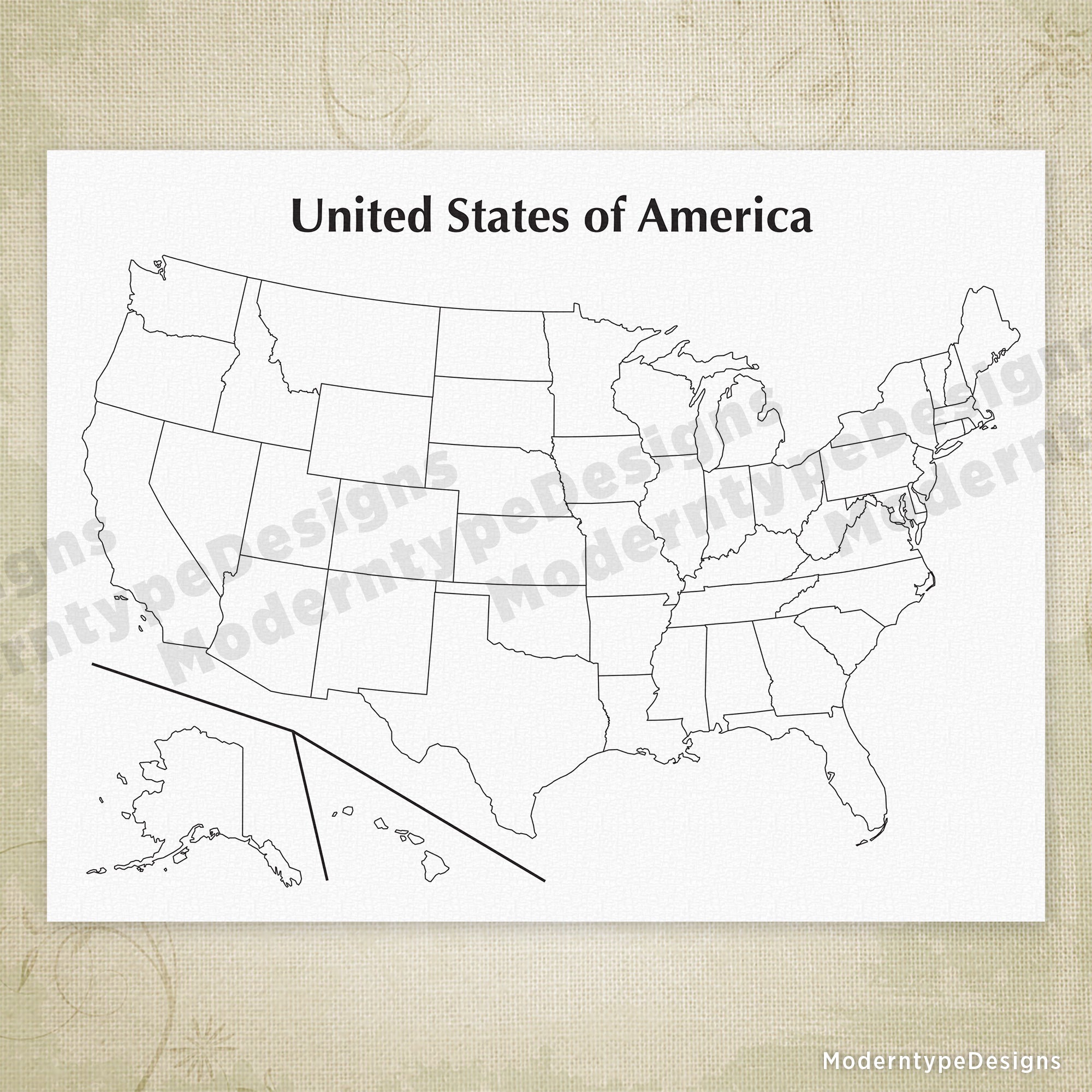 USA Printable Map - Blank, United States of America
