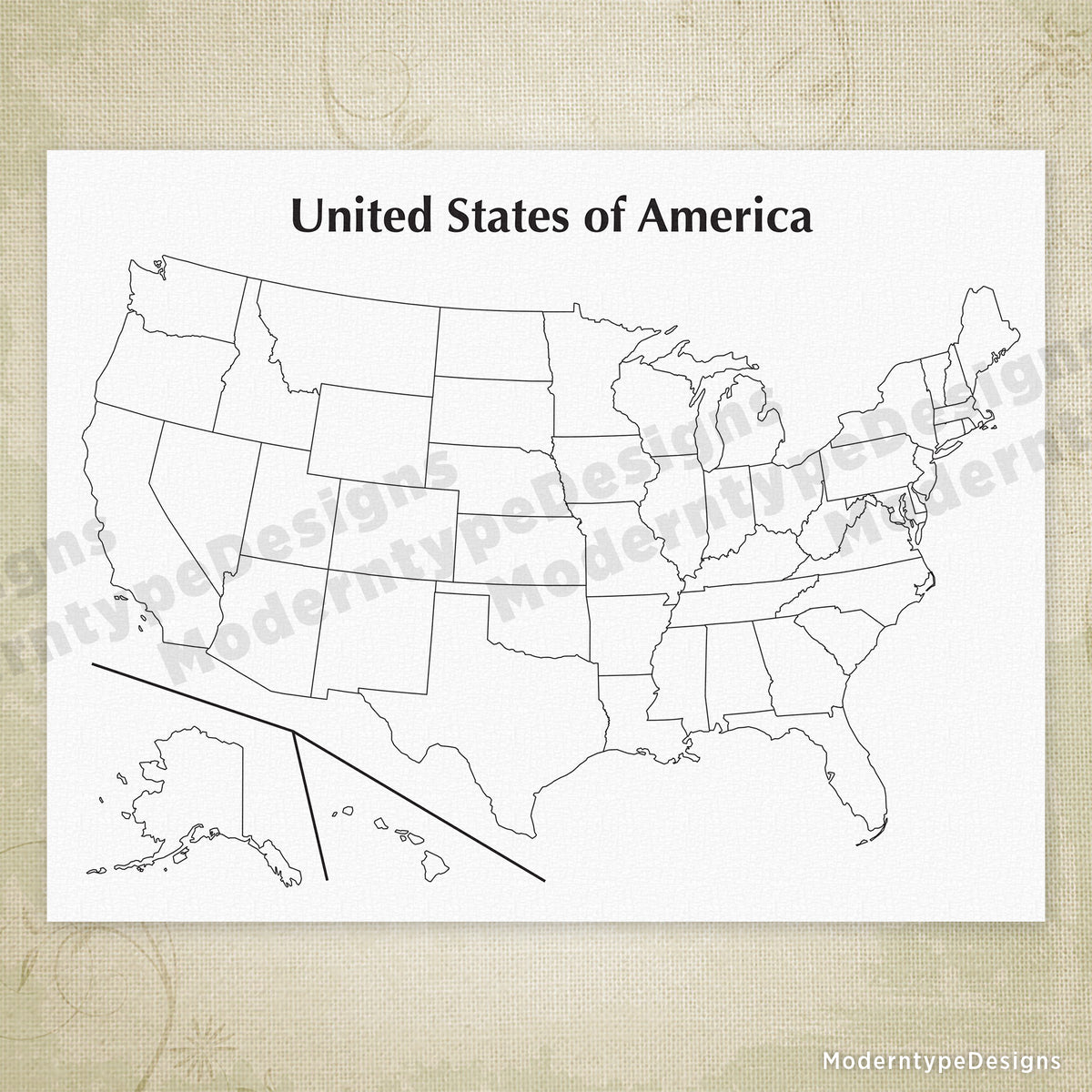 USA Printable Map Blank United States of America