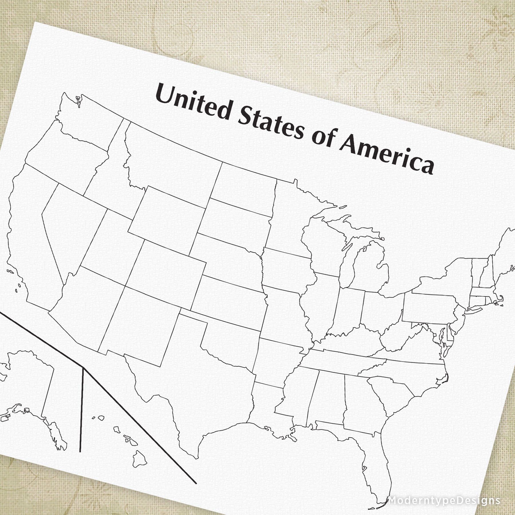 USA Printable Map Blank United States of America