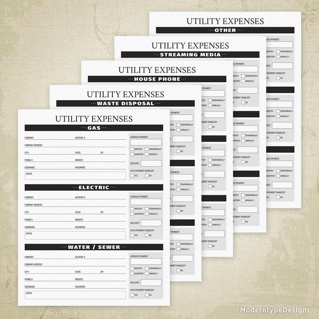 Work/utility Expenses Examples Utility Expenses Printable - End of Life