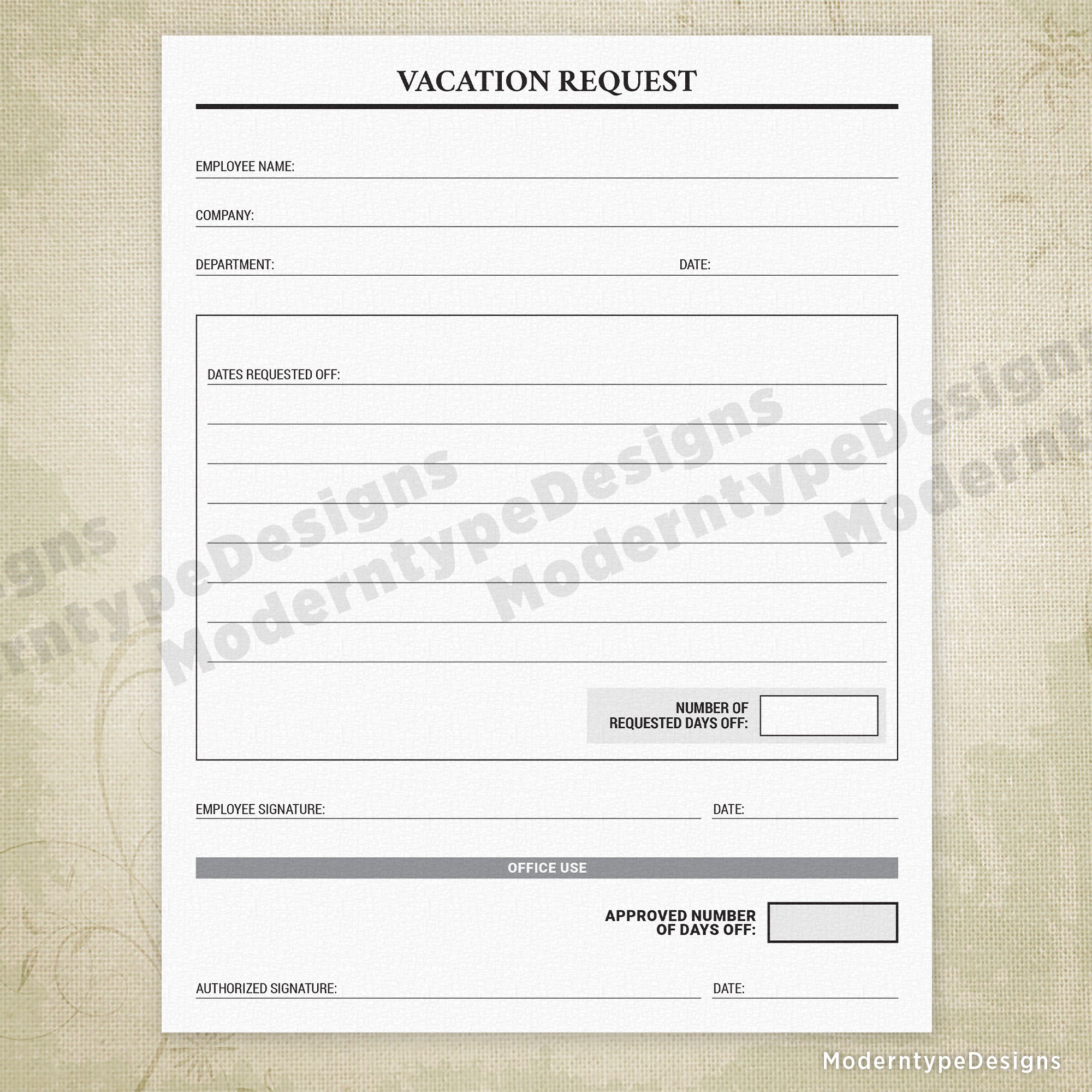 Employee Vacation Request Printable Form