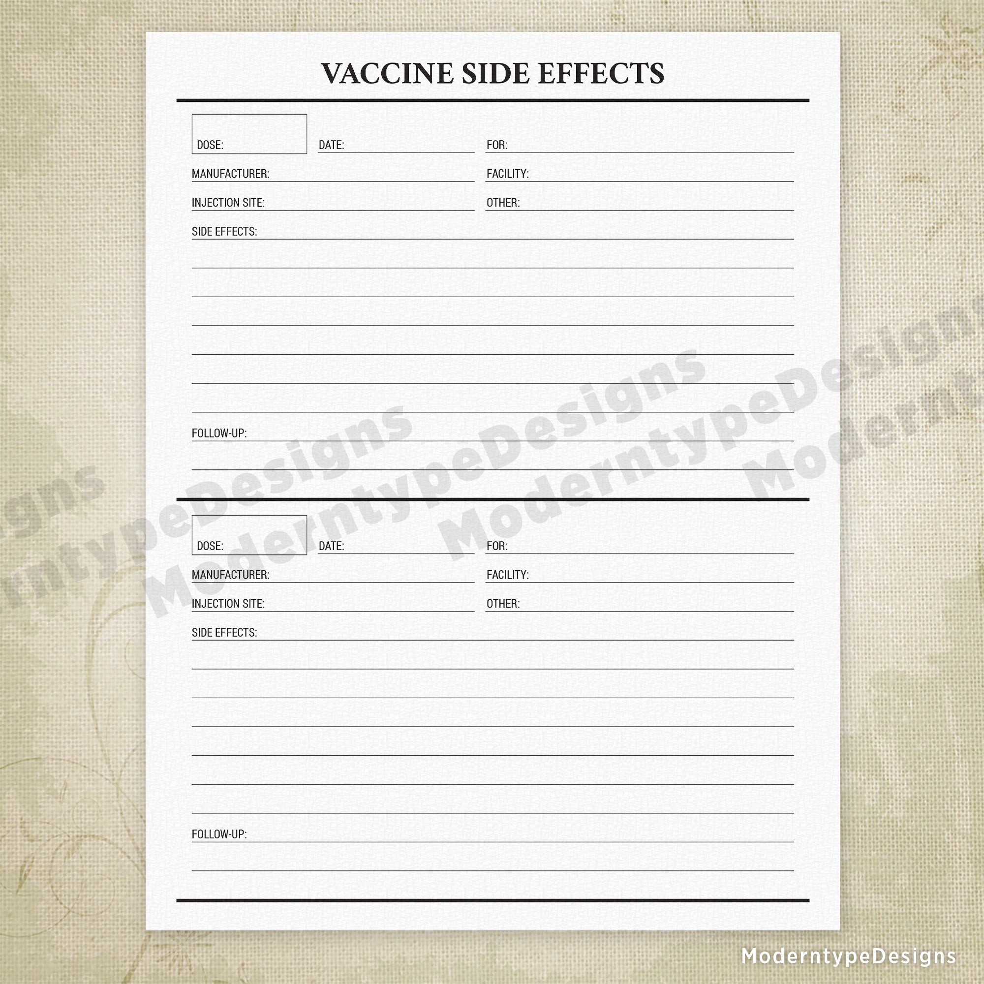 Vaccine Side Effects Tracker Printable